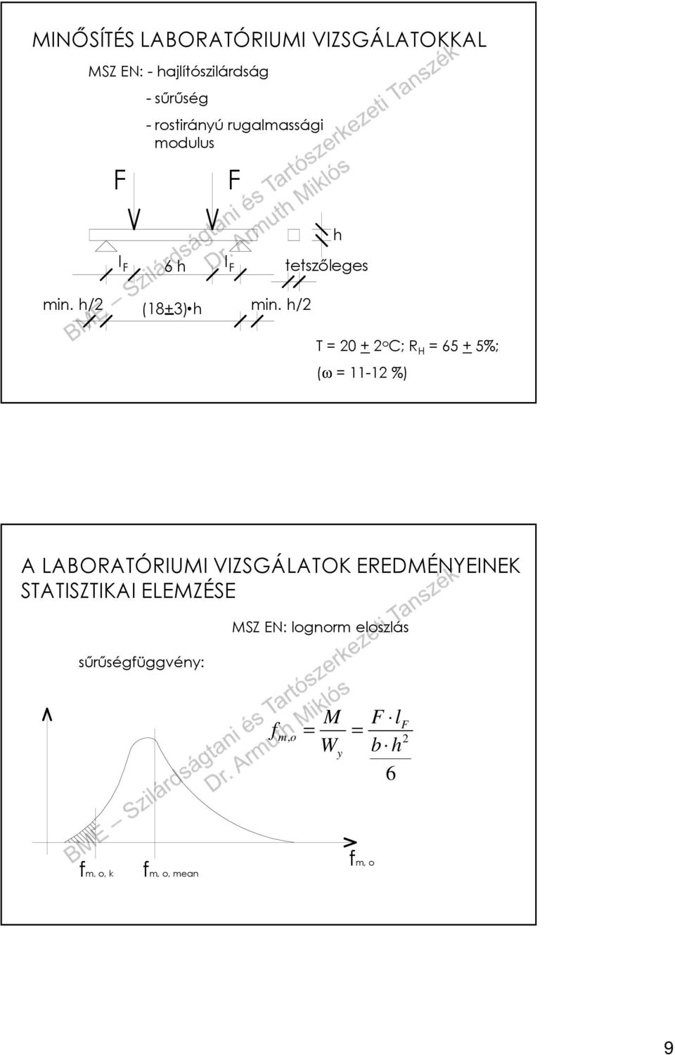 h/2 T = 20 +2 o C; R H = 65 +5%; (ω= 11-12 %) A LABORATÓRIUMI VIZSGÁLATOK EREDMÉNYEINEK