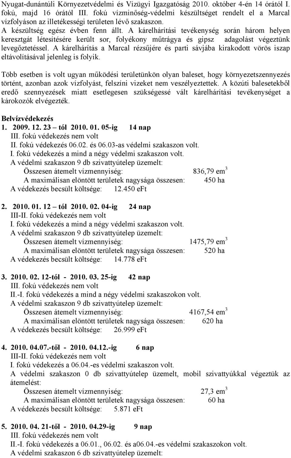 A kárelhárítási tevékenység során három helyen keresztgát létesítésére került sor, folyékony műtrágya és gipsz adagolást végeztünk levegőztetéssel.