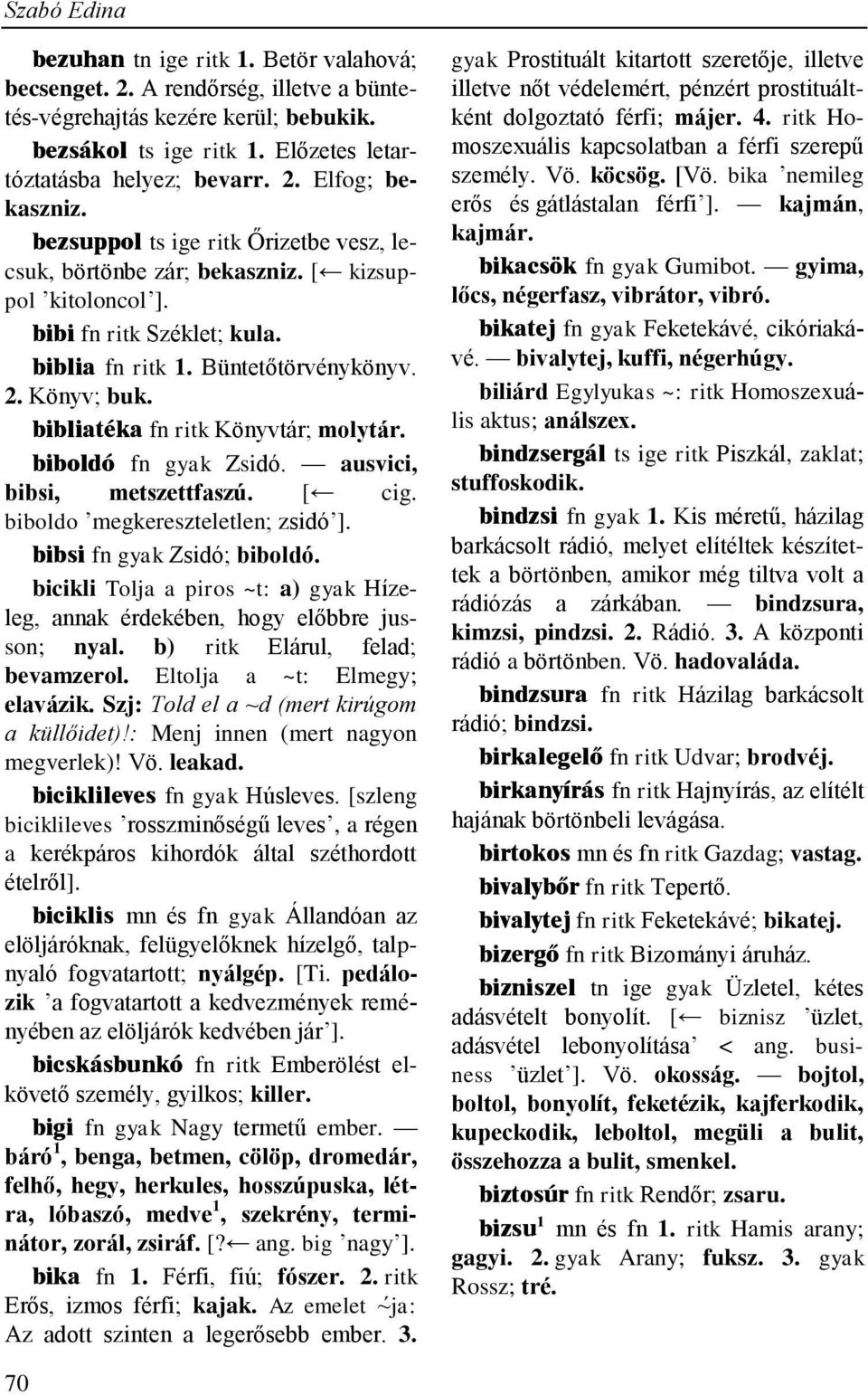 bibliatéka fn ritk Könyvtár; molytár. biboldó fn gyak Zsidó. ausvici, bibsi, metszettfaszú. [ cig. biboldo megkereszteletlen; zsidó ]. bibsi fn gyak Zsidó; biboldó.