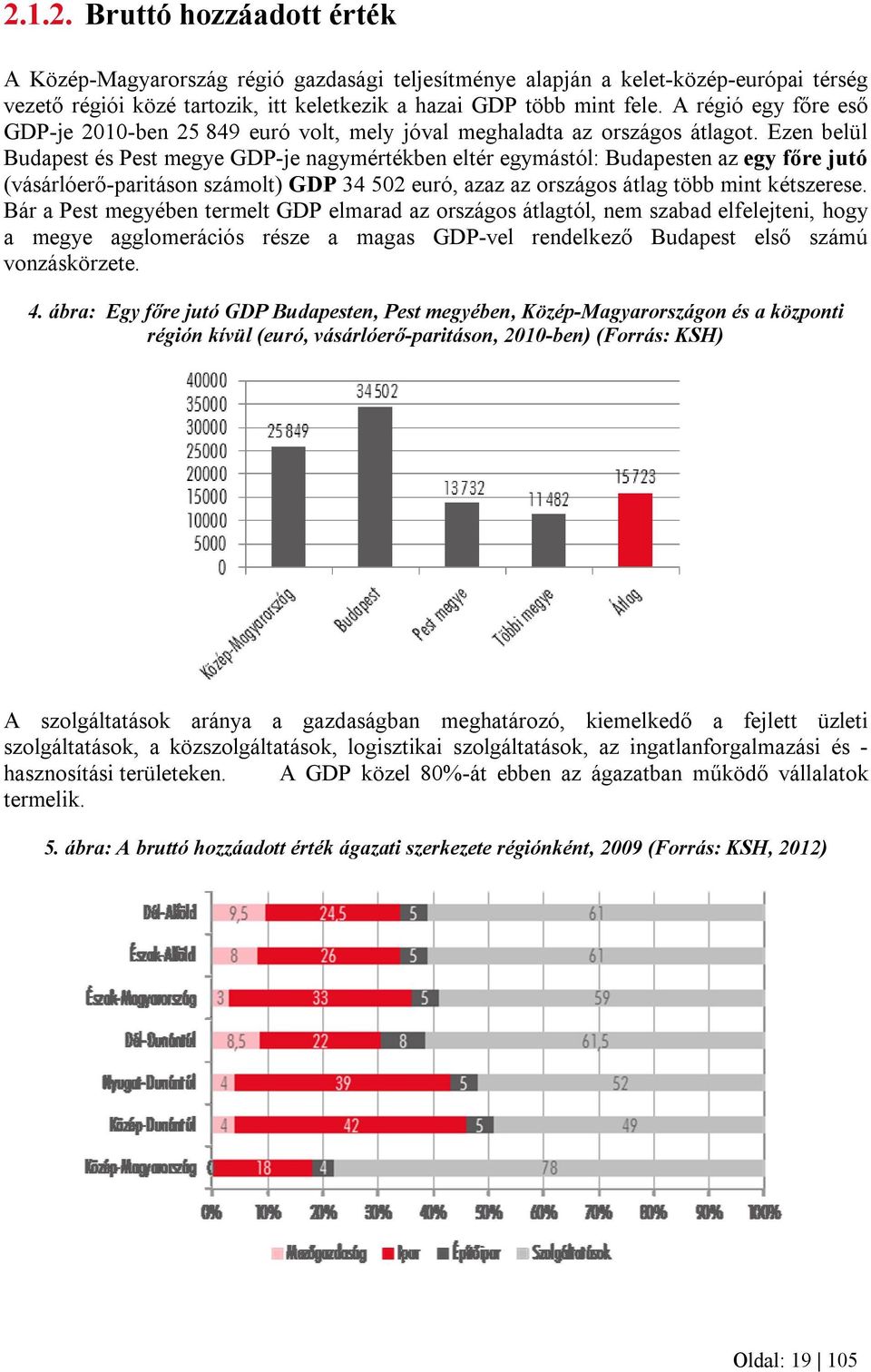 Ezen belül Budapest és Pest megye GDP-je nagymértékben eltér egymástól: Budapesten az egy főre jutó (vásárlóerő-paritáson számolt) GDP 34 502 euró, azaz az országos átlag több mint kétszerese.