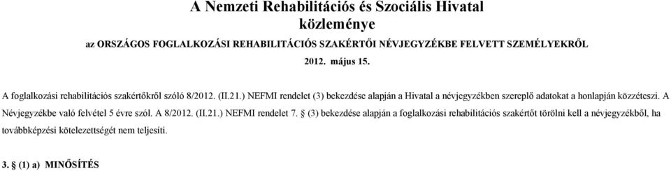 ) NEFMI rendelet (3) bekezdése alapján a Hivatal a névjegyzékben szereplő adatokat a honlapján közzéteszi.