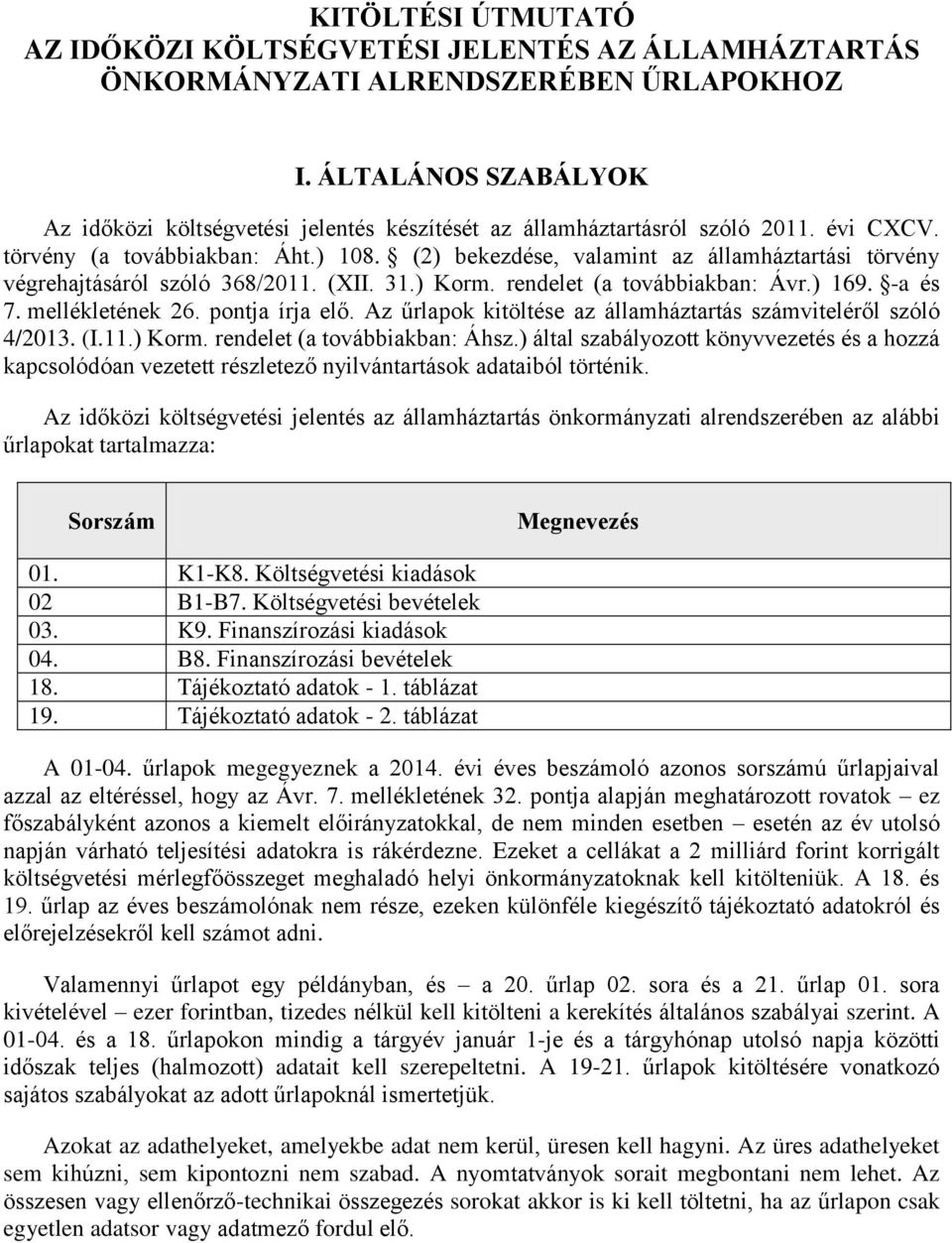 (2) bekezdése, valamint az államháztartási törvény végrehajtásáról szóló 368/2011. (XII. 31.) Korm. rendelet (a továbbiakban: Ávr.) 169. -a és 7. mellékletének 26. pontja írja elő.