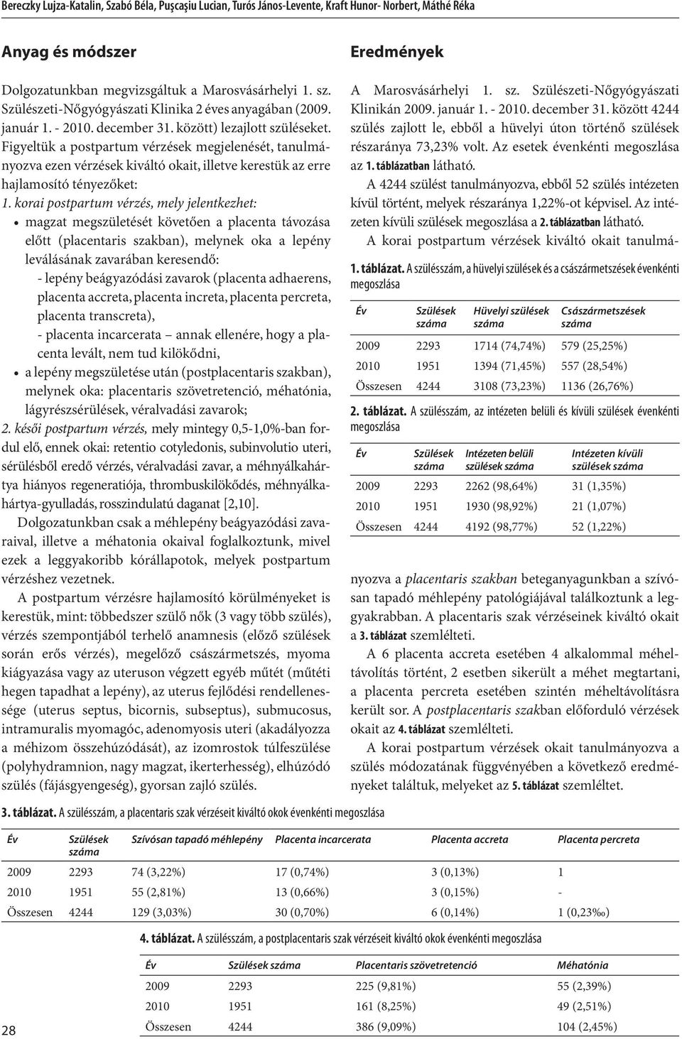 Figyeltük a postpartum vérzések megjelenését, tanulmányozva ezen vérzések kiváltó okait, illetve kerestük az erre hajlamosító tényezőket: 1.