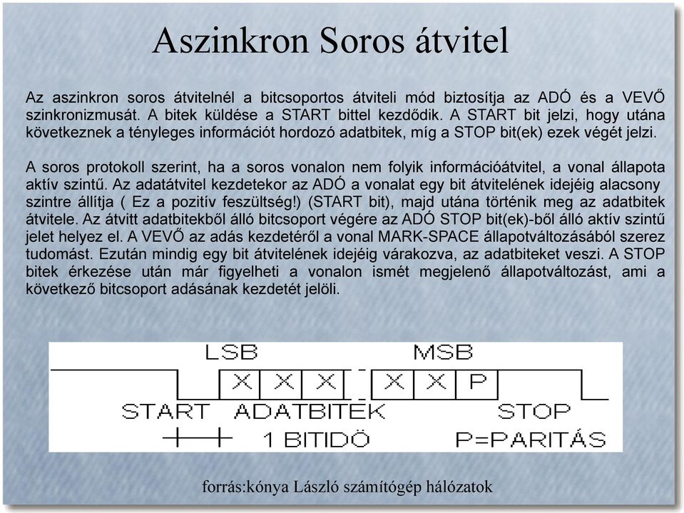 A soros protokoll szerint, ha a soros vonalon nem folyik információátvitel, a vonal állapota aktív szintű.