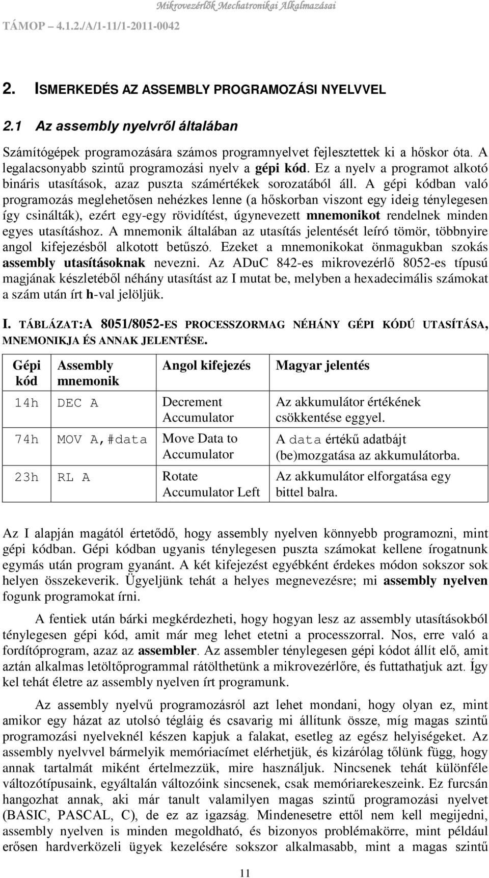 A gépi kódban való programozás meglehetősen nehézkes lenne (a hőskorban viszont egy ideig ténylegesen így csinálták), ezért egy-egy rövidítést, úgynevezett mnemonikot rendelnek minden egyes