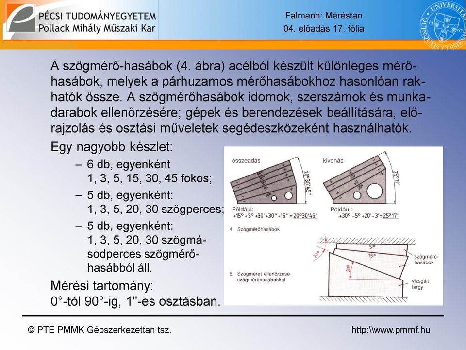 A szögmérőhasábok idomok, szerszámok és munkadarabok ellenőrzésére; gépek és berendezések beállítására, előrajzolás és osztási műveletek