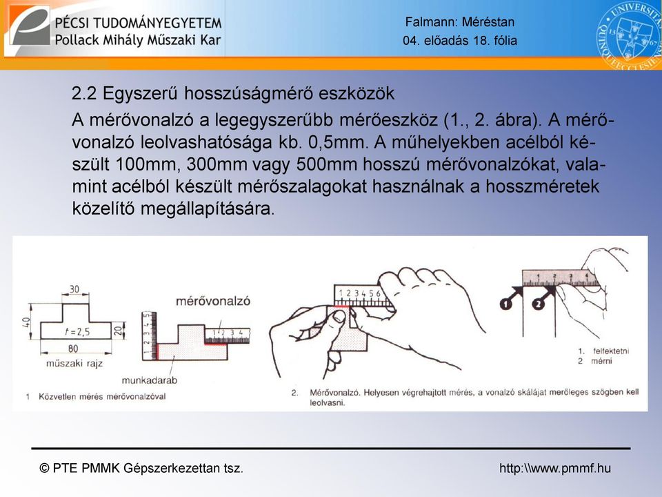 , 2. ábra). A mérővonalzó leolvashatósága kb. 0,5mm.