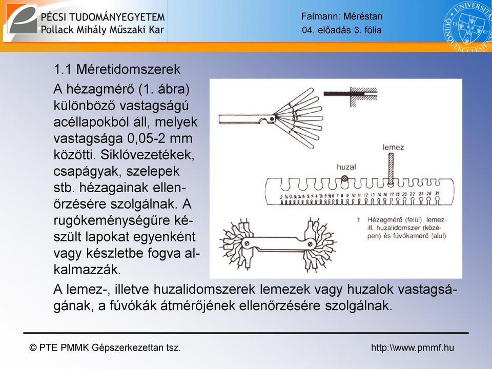 Siklóvezetékek, csapágyak, szelepek stb. hézagainak ellenőrzésére szolgálnak.