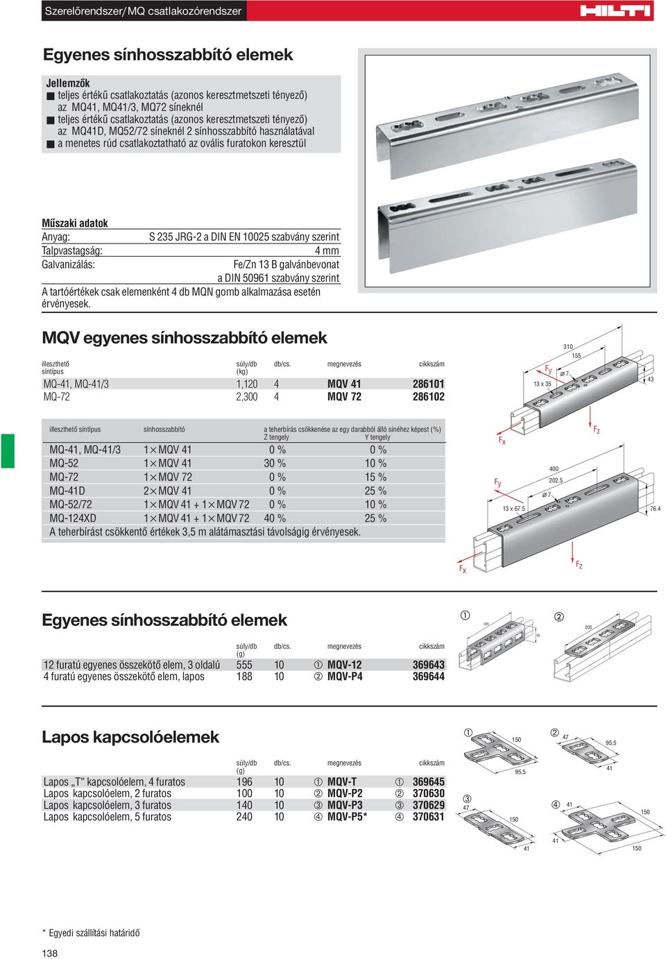 a DIN 50961 szabvány szerint A tartóértékek csak elemenként 4 db MQN gomb alkalmazása esetén érvényesek. illeszthetô súly/db db/cs.