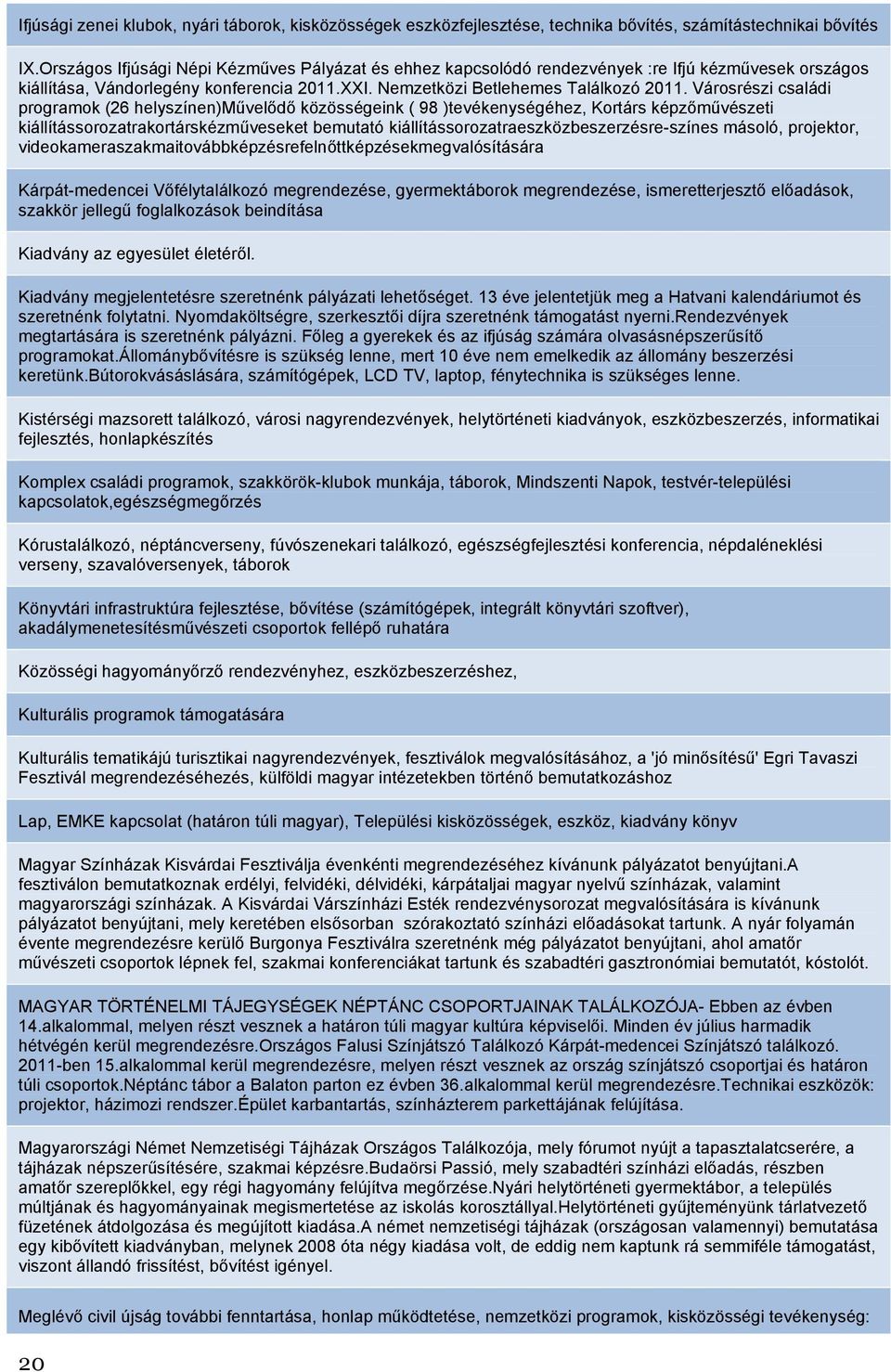 Városrészi családi programok (26 helyszínen)művelődő közösségeink ( 98 )tevékenységéhez, Kortárs képzőművészeti kiállítássorozatrakortárskézműveseket bemutató