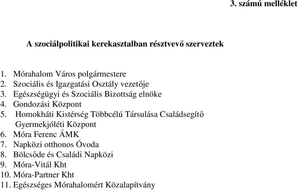 Homokháti Kistérség Többcélú Társulása Családsegítő Gyermekjóléti Központ 6. Móra Ferenc ÁMK 7.