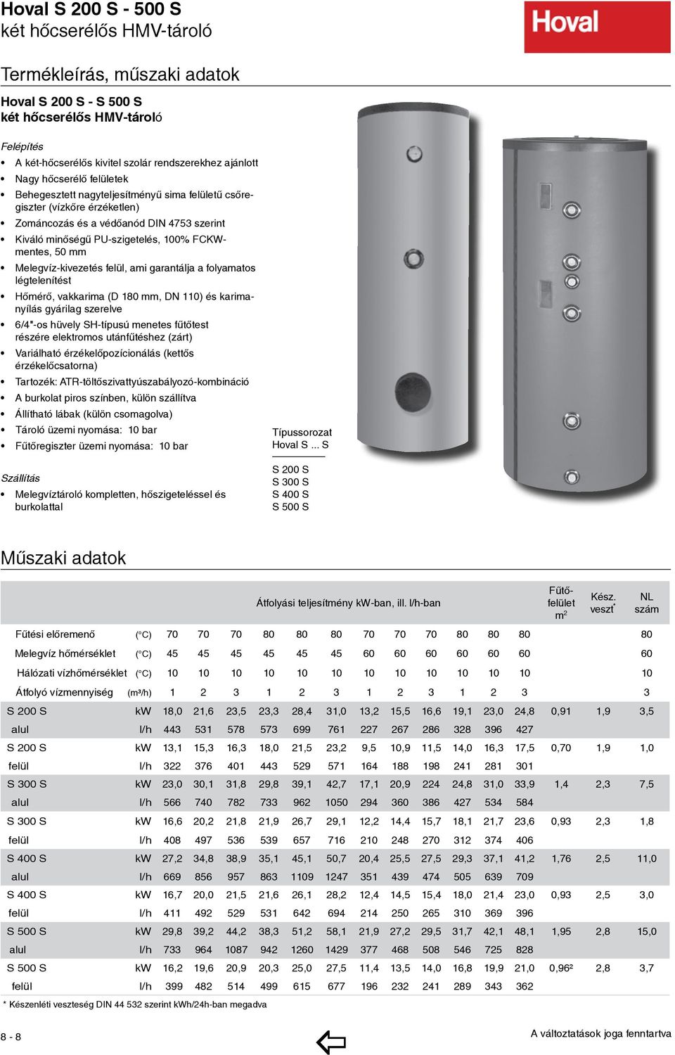 Melegvíz-kivezetés felül, ami garantálja a folyamatos légtelenítést Hőmérő, vakkarima (D 180, DN 110) és karimanyílás gyárilag szerelve 6/4"-os hüvely SH-típusú menetes fűtőtest részére elektromos