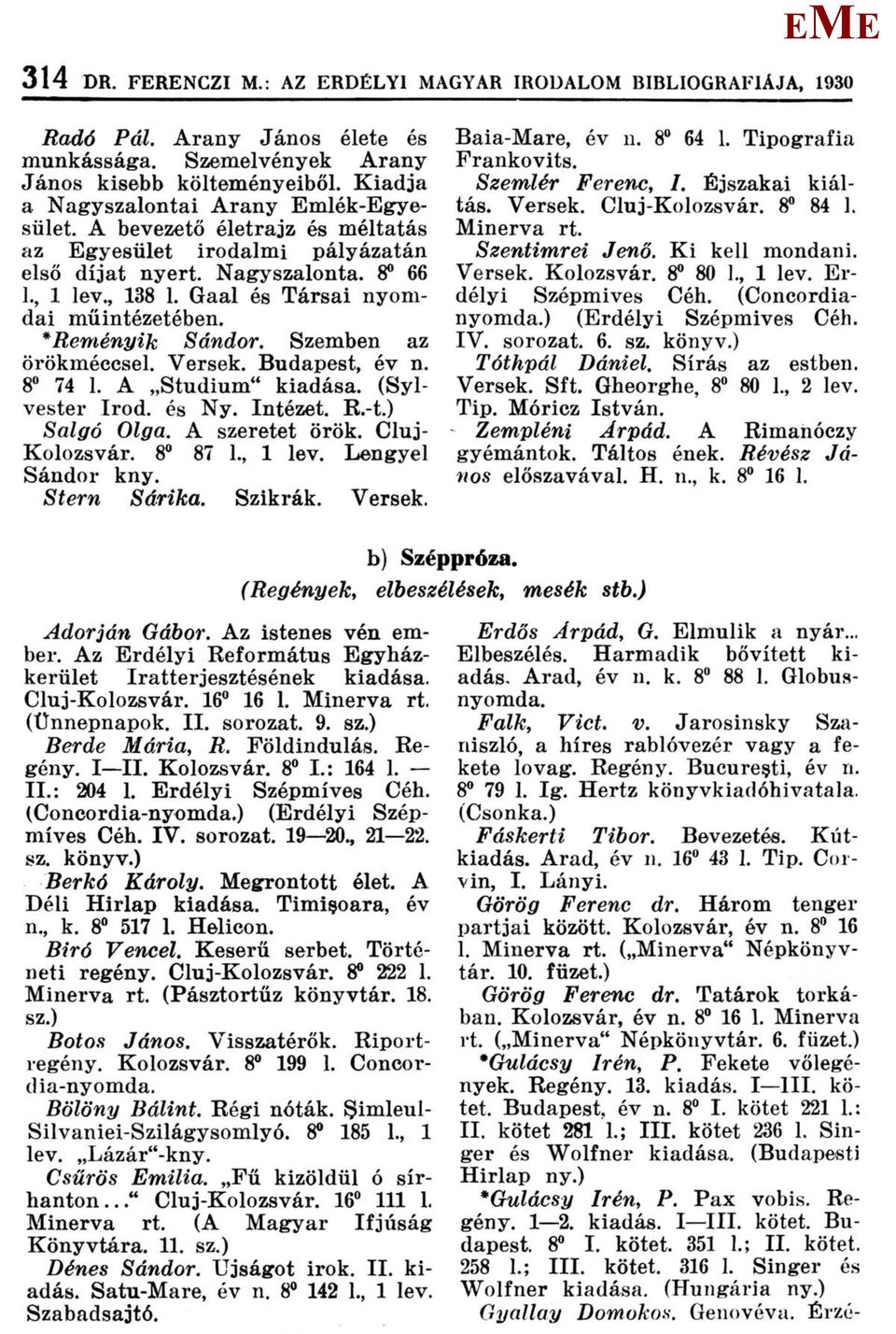 Versek. Budapest, év n. 8 74 1. A Studium" kiadása. (Sylvester Irod. és Ny. Intézet. R.-t.) Salgó Olga. A szeretet örök. Cluj- Kolozsvár. 8 87 1., 1 lev. Lengyel Sándor Stern Sárika. Szikrák. Versek.