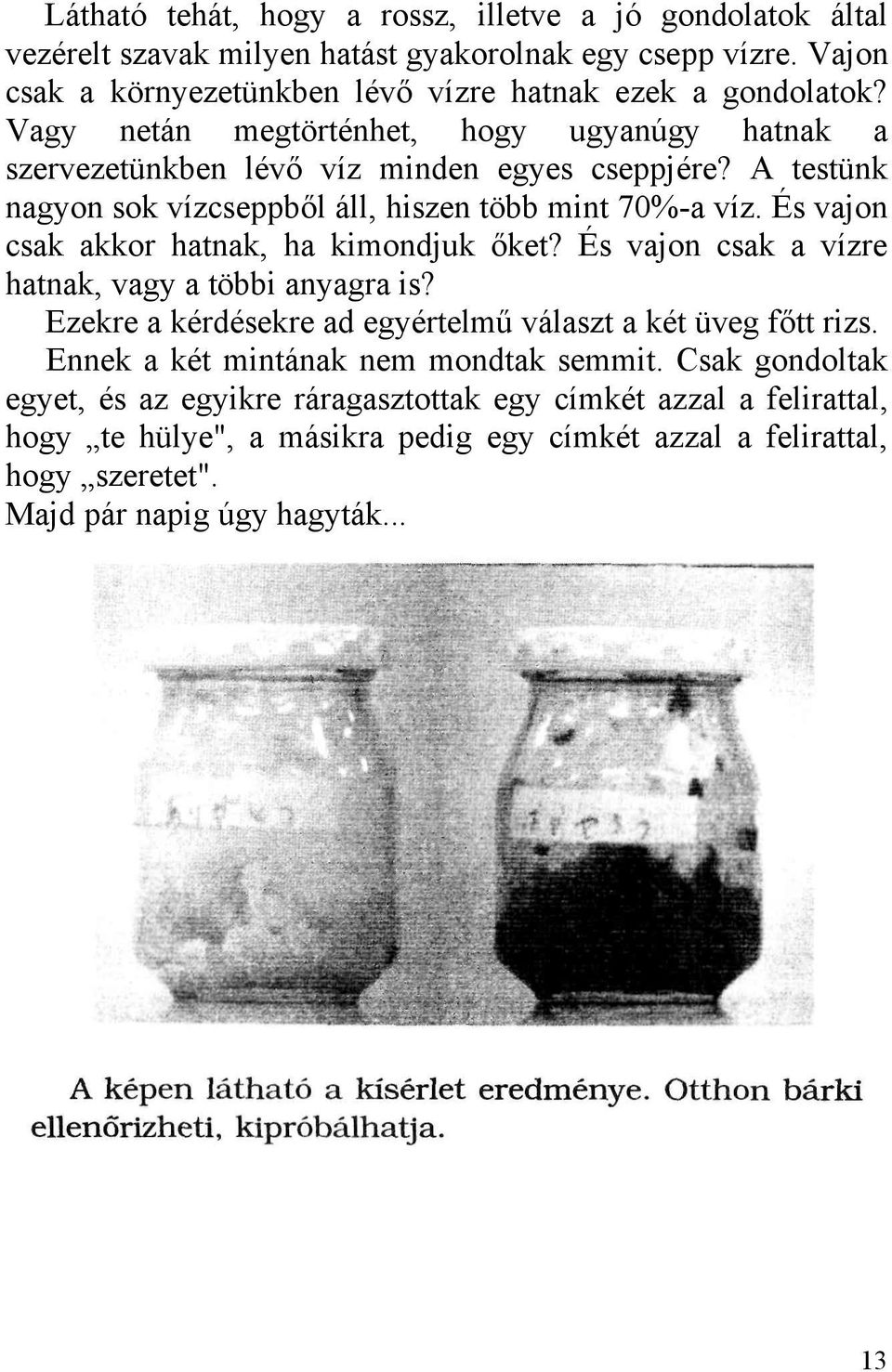 És vajon csak akkor hatnak, ha kimondjuk őket? És vajon csak a vízre hatnak, vagy a többi anyagra is? Ezekre a kérdésekre ad egyértelmű választ a két üveg főtt rizs.