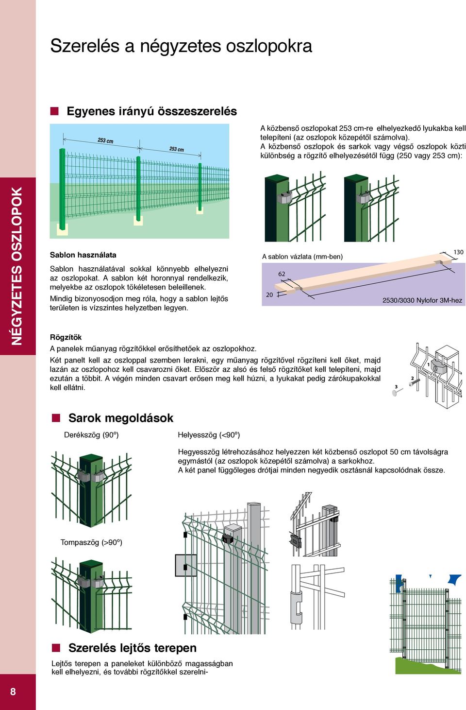 A sablon két horonnyal rendelkezik, melyekbe az tökéletesen beleillenek. Mindig bizonyosodjon meg róla, hogy a sablon lejtős területen is vízszintes helyzetben legyen.