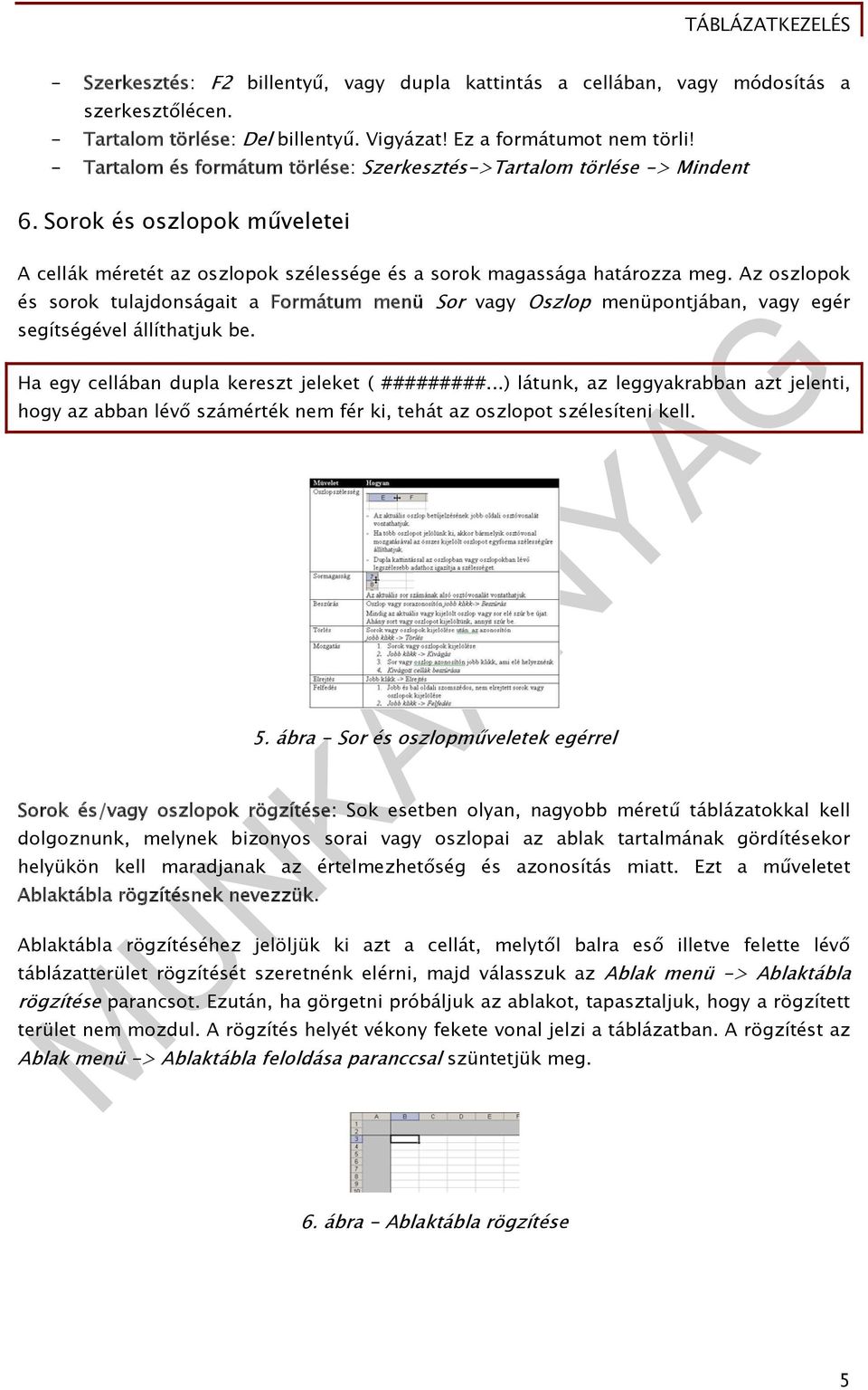 Az oszlopok és sorok tulajdonságait a Formátum menü Sor vagy Oszlop menüpontjában, vagy egér segítségével állíthatjuk be. Ha egy cellában dupla kereszt jeleket ( #########.