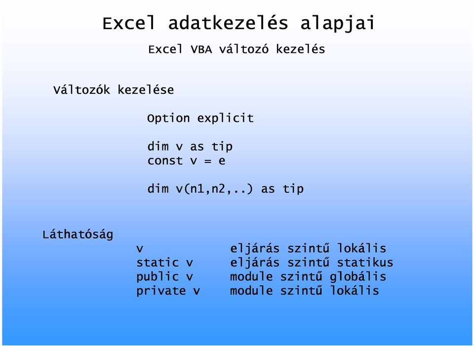 .) as tip Láthat thatóság v static v public v private v eljárás szintű