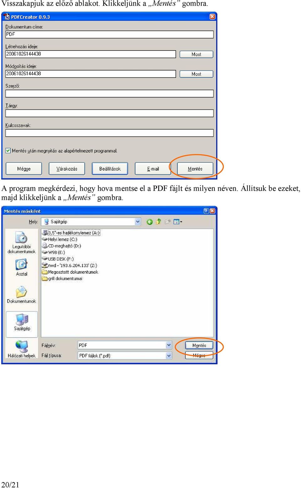 A program megkérdezi, hogy hova mentse el a PDF