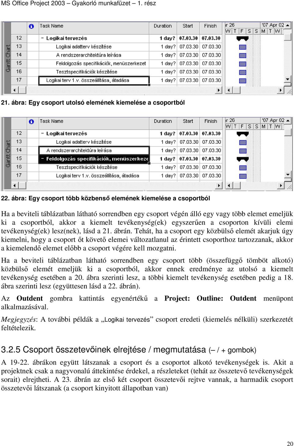 tevékenység(ek) egyszerően a csoporton kívüli elemi tevékenység(ek) lesz(nek), lásd a 21. ábrán.