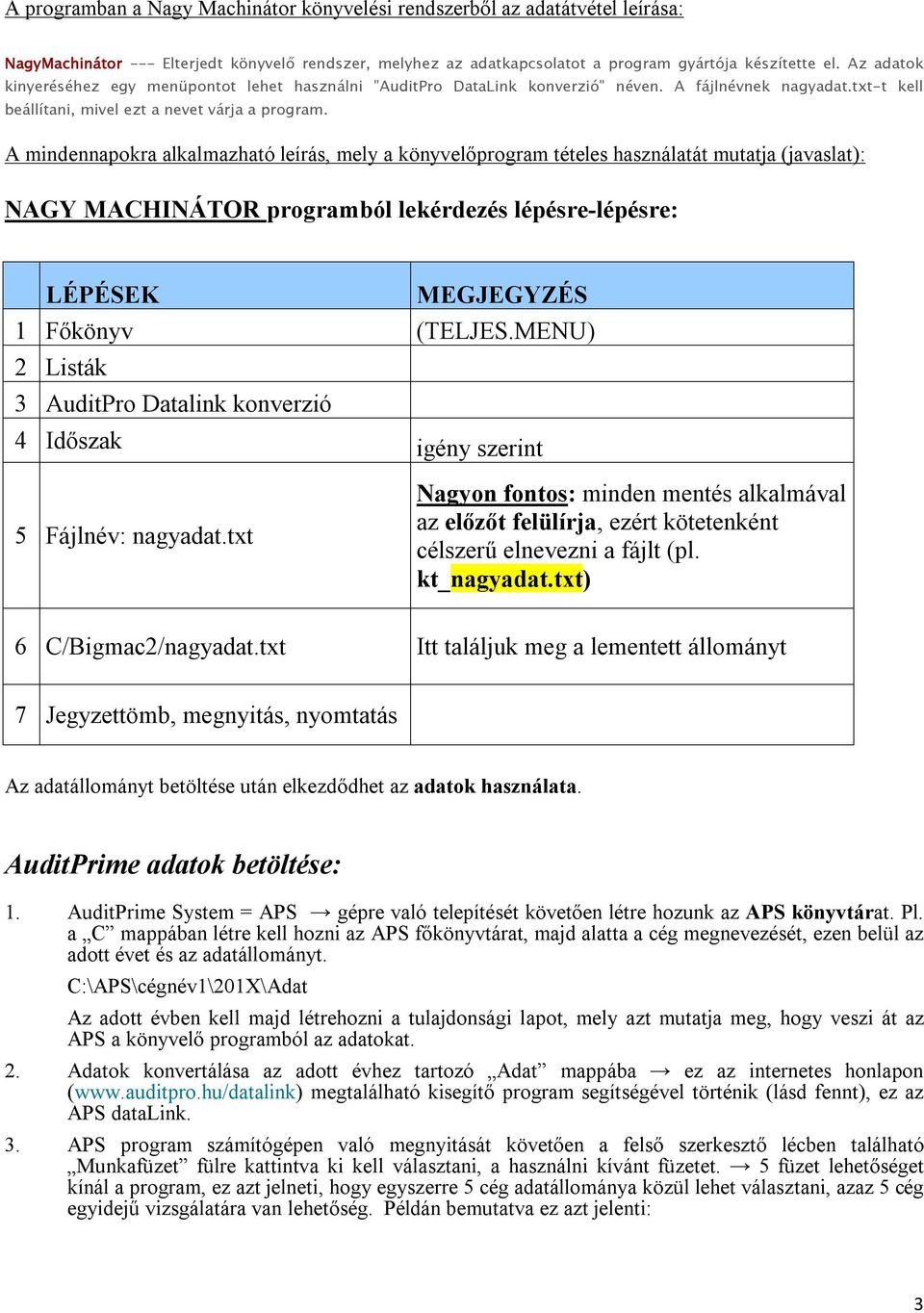 A mindennapokra alkalmazható leírás, mely a könyvelőprogram tételes használatát mutatja (javaslat): NAGY MACHINÁTOR programból lekérdezés lépésre-lépésre: LÉPÉSEK MEGJEGYZÉS 1 Főkönyv (TELJES.