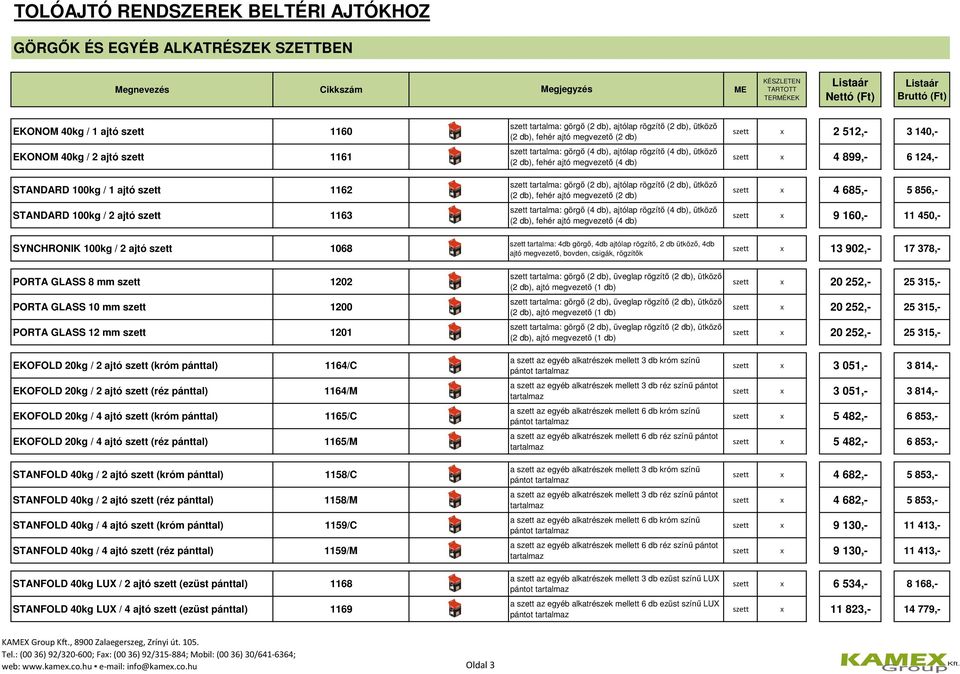 (króm pánttal) 1164/C EKOFOLD 20kg / 2 ajtó szett (réz pánttal) 1164/M EKOFOLD 20kg / 4 ajtó szett (króm pánttal) 1165/C EKOFOLD 20kg / 4 ajtó szett (réz pánttal) 1165/M STANFOLD 40kg / 2 ajtó szett