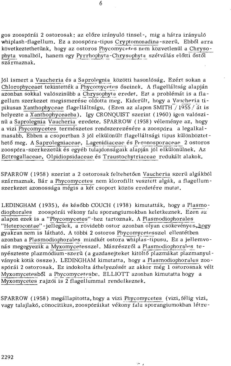 Jól ismert a Vaucheria és a Saprolegnia közötti hasonlóság. Ezért sokan a Chlorophyceaet tekintették a Phycomycetes őseinek. A flagelláltság alapján azonban sokkal valószinübb a Chrysophyta eredet.