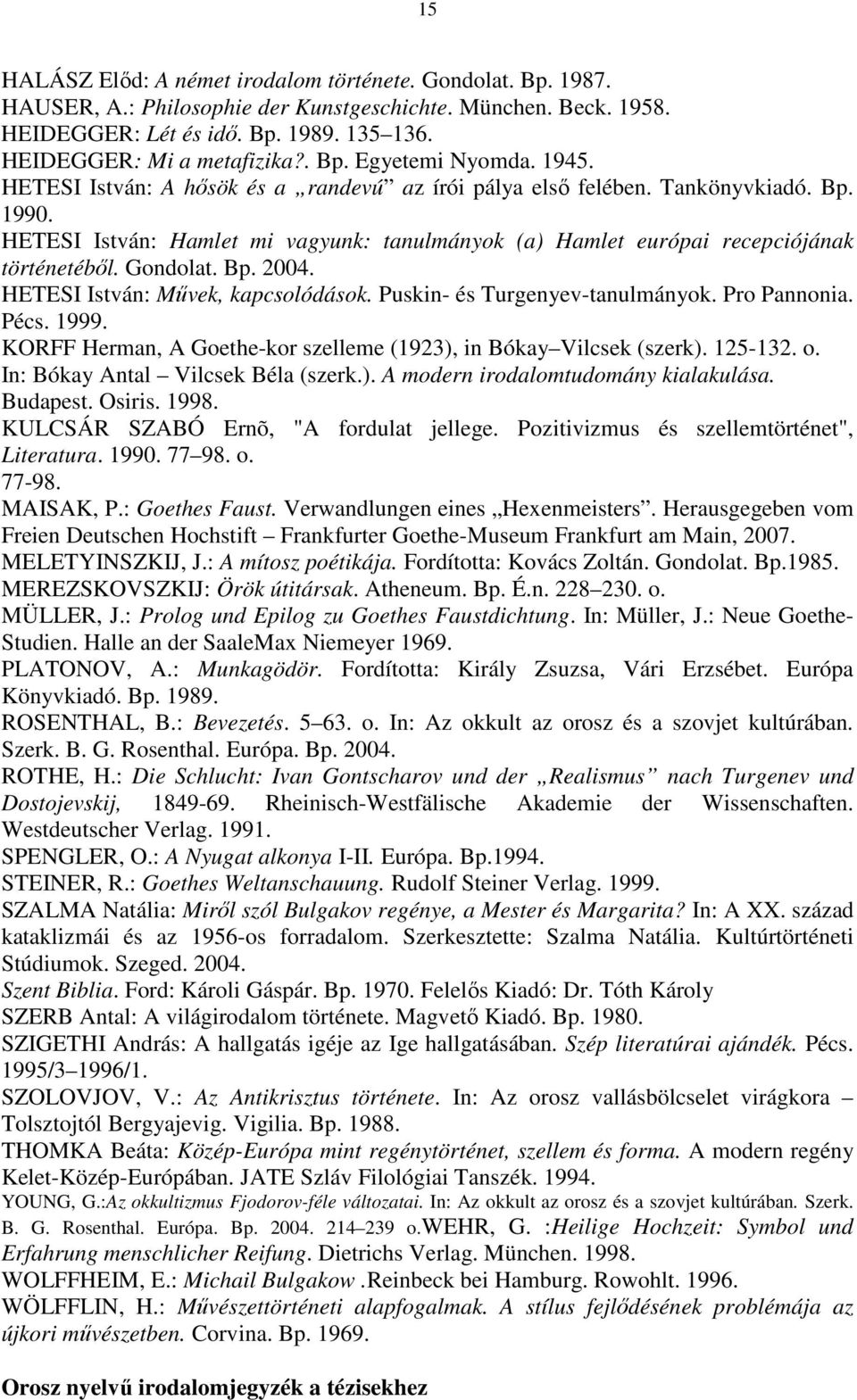 HETESI István: Hamlet mi vagyunk: tanulmányok (a) Hamlet európai recepciójának történetéből. Gondolat. Bp. 2004. HETESI István: Művek, kapcsolódások. Puskin- és Turgenyev-tanulmányok. Pro Pannonia.