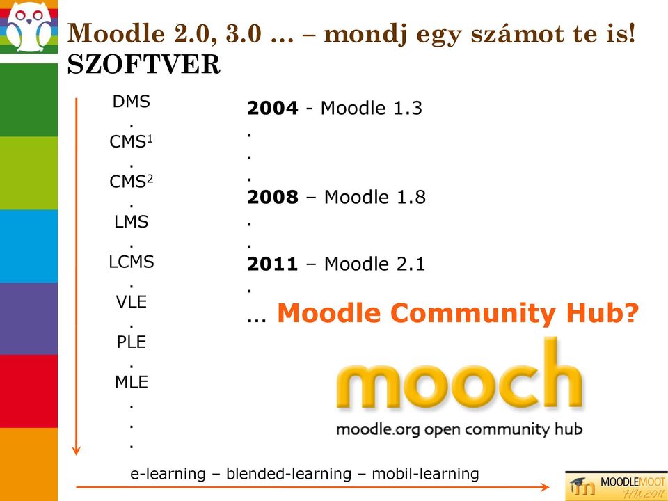 2004 - Moodle 13 2008 Moodle 18 2011 Moodle 21