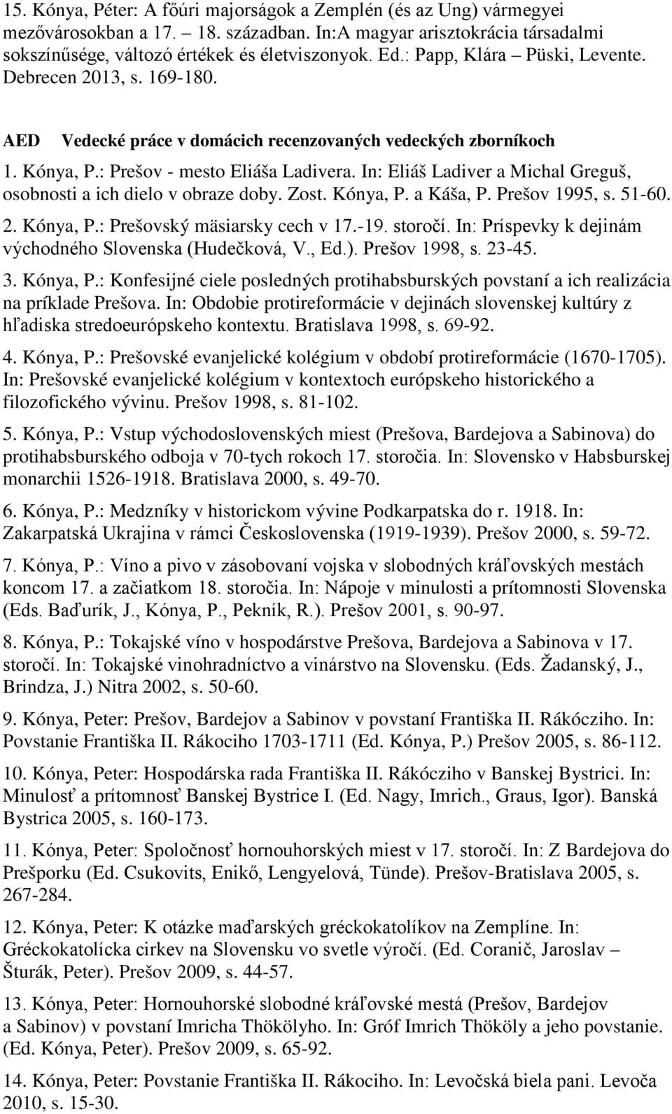 In: Eliáš Ladiver a Michal Greguš, osobnosti a ich dielo v obraze doby. Zost. Kónya, P. a Káša, P. Prešov 1995, s. 51-60. 2. Kónya, P.: Prešovský mäsiarsky cech v 17.-19. storočí.