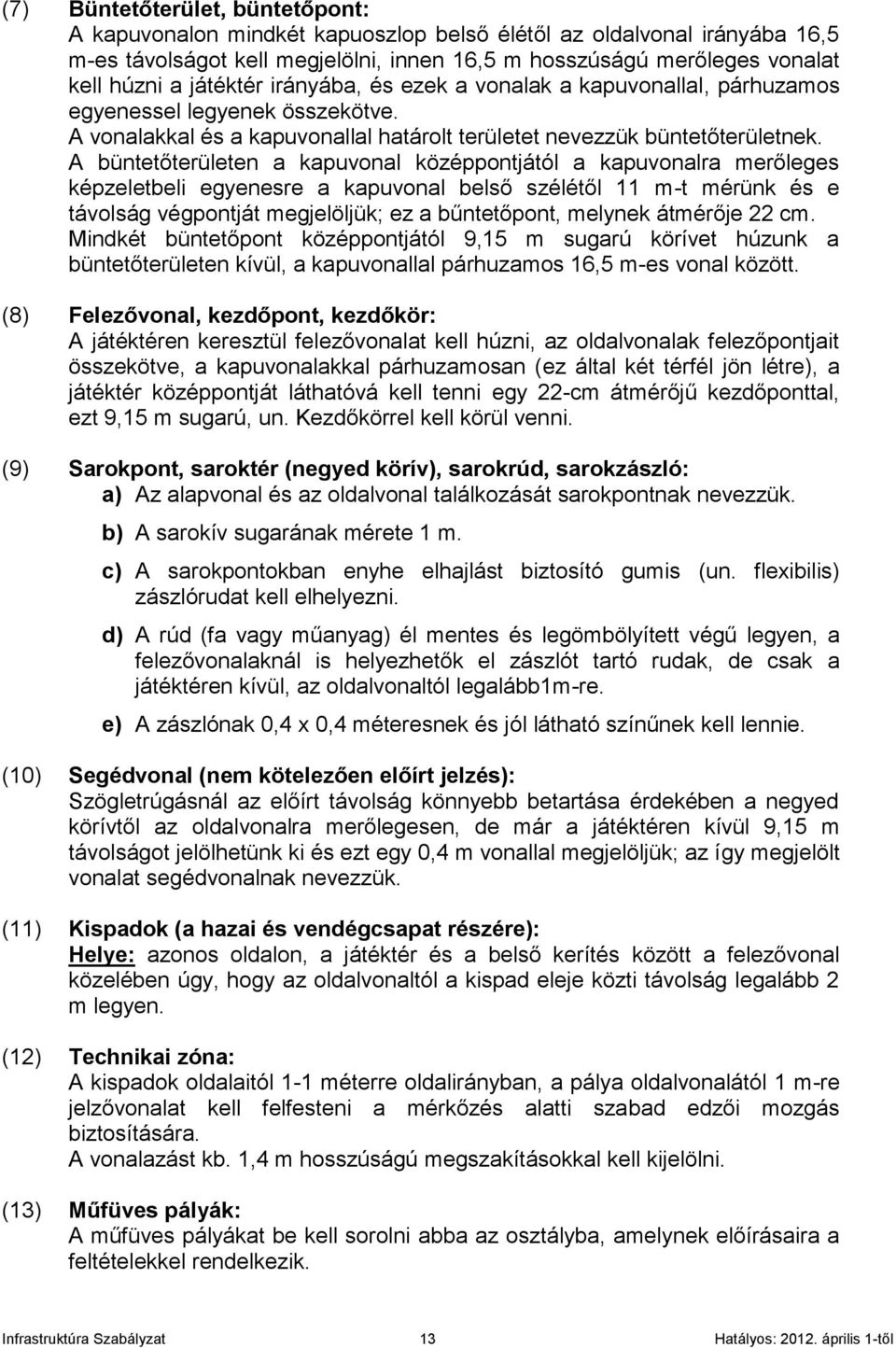 A büntetőterületen a kapuvonal középpontjától a kapuvonalra merőleges képzeletbeli egyenesre a kapuvonal belső szélétől 11 m-t mérünk és e távolság végpontját megjelöljük; ez a bűntetőpont, melynek