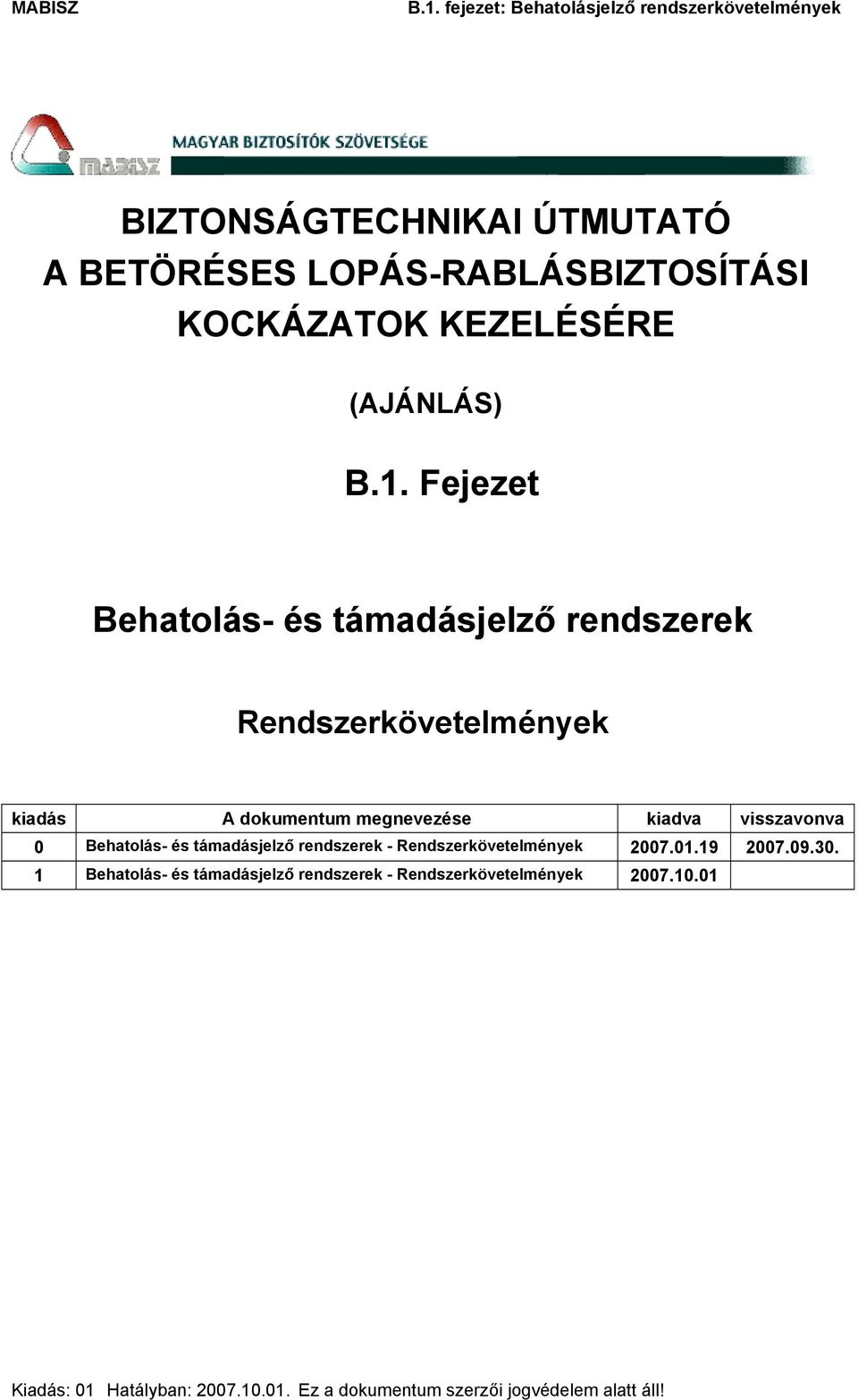 visszavonva 0 Behatolás- és támadásjelző rendszerek - Rendszerkövetelmények 2007.01.19 2007.09.30.