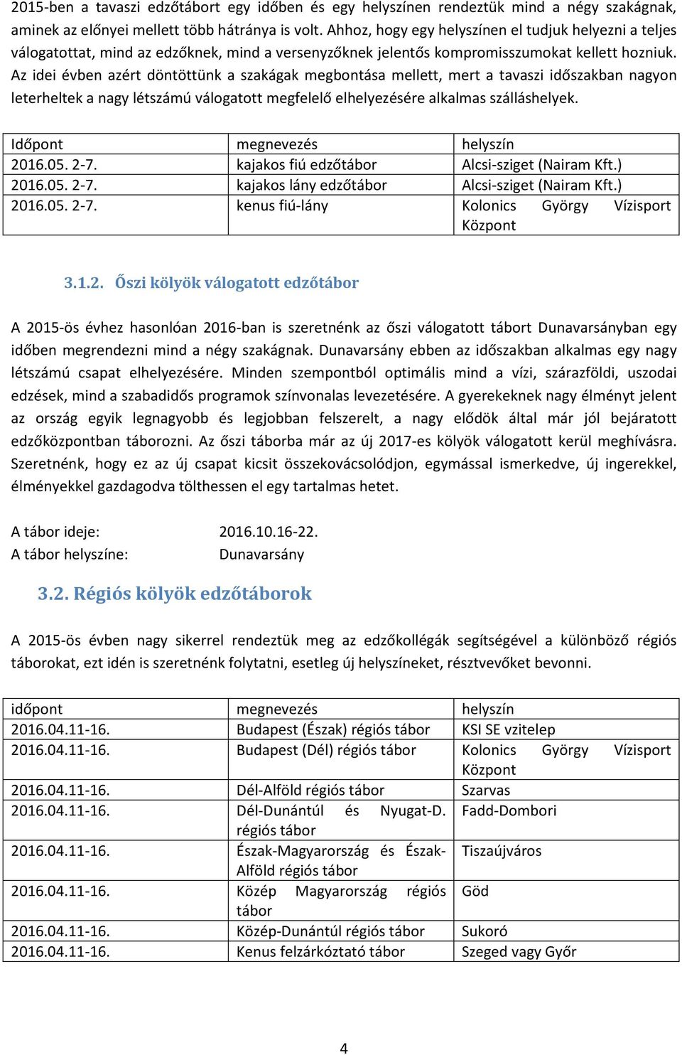 Az idei évben azért döntöttünk a szakágak megbontása mellett, mert a tavaszi időszakban nagyon leterheltek a nagy létszámú válogatott megfelelő elhelyezésére alkalmas szálláshelyek.