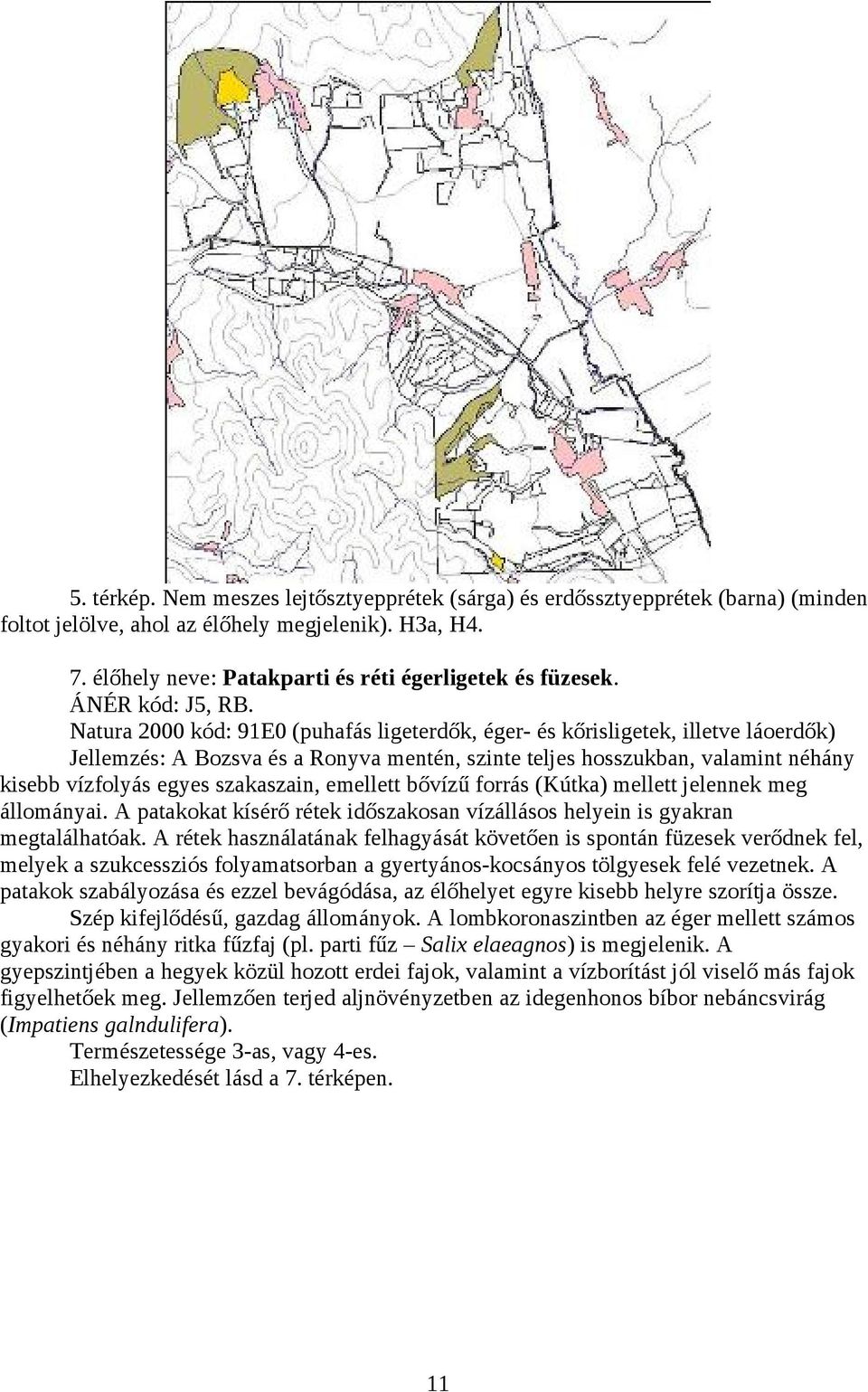 Natura 2000 kód: 91E0 (puhafás ligeterdők, éger- és kőrisligetek, illetve láoerdők) Jellemzés: A Bozsva és a Ronyva mentén, szinte teljes hosszukban, valamint néhány kisebb vízfolyás egyes