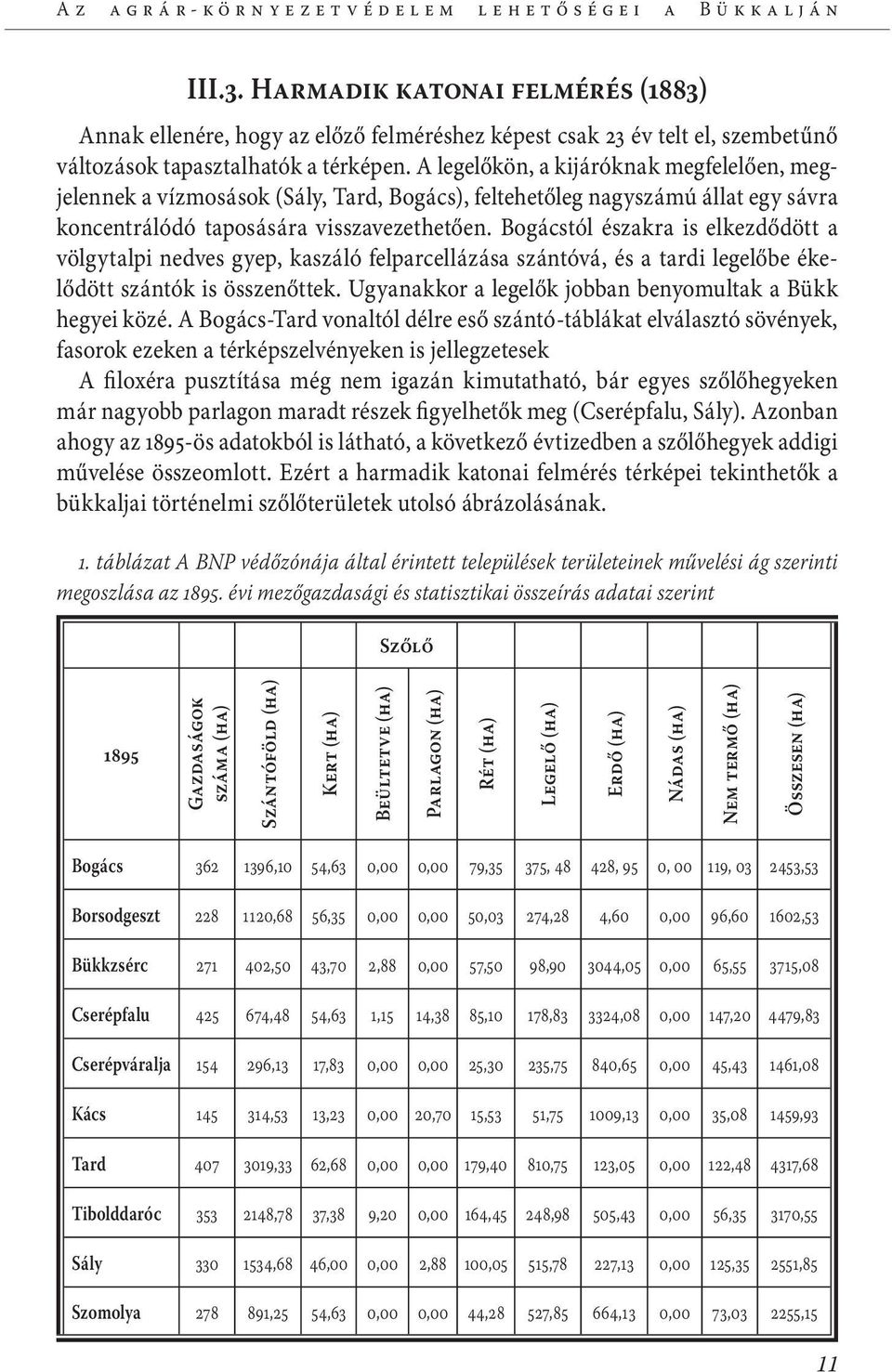 Bogácstól északra is elkezdődött a völgytalpi nedves gyep, kaszáló felparcellázása szántóvá, és a tardi legelőbe ékelődött szántók is összenőttek.