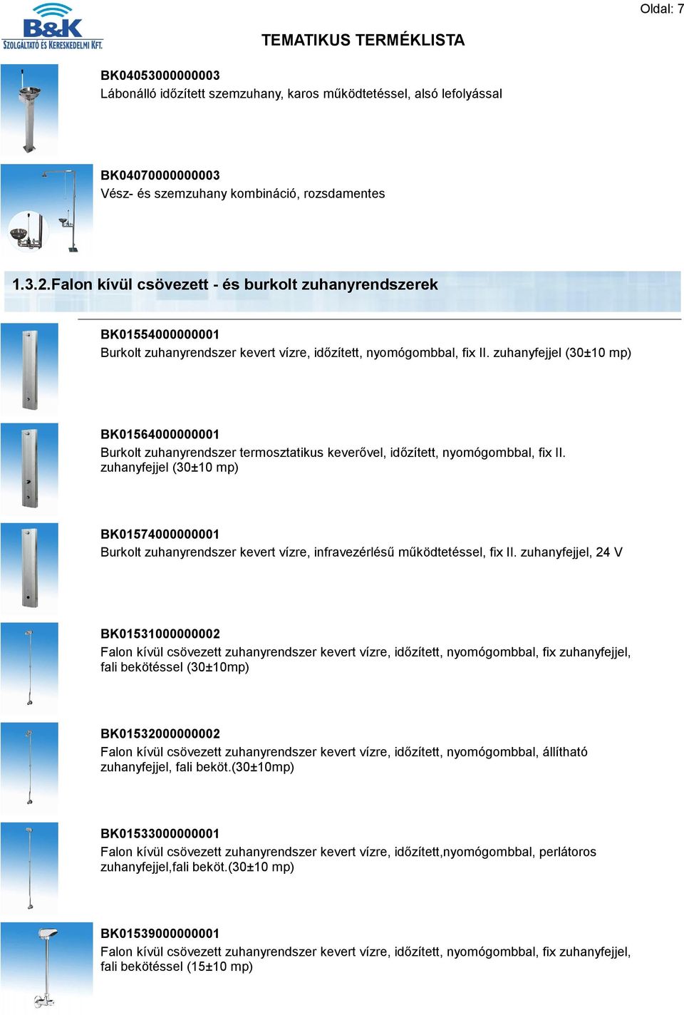 zuhanyfejjel (30±10 mp) BK01564000000001 Burkolt zuhanyrendszer termosztatikus keverővel, időzített, nyomógombbal, fix II.