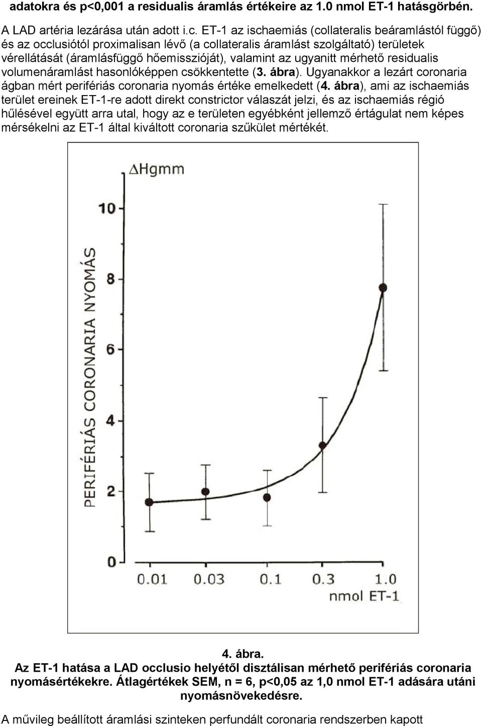 ugyanitt mérhető residualis volumenáramlást hasonlóképpen csökkentette (3. ábra). Ugyanakkor a lezárt coronaria ágban mért perifériás coronaria nyomás értéke emelkedett (4.