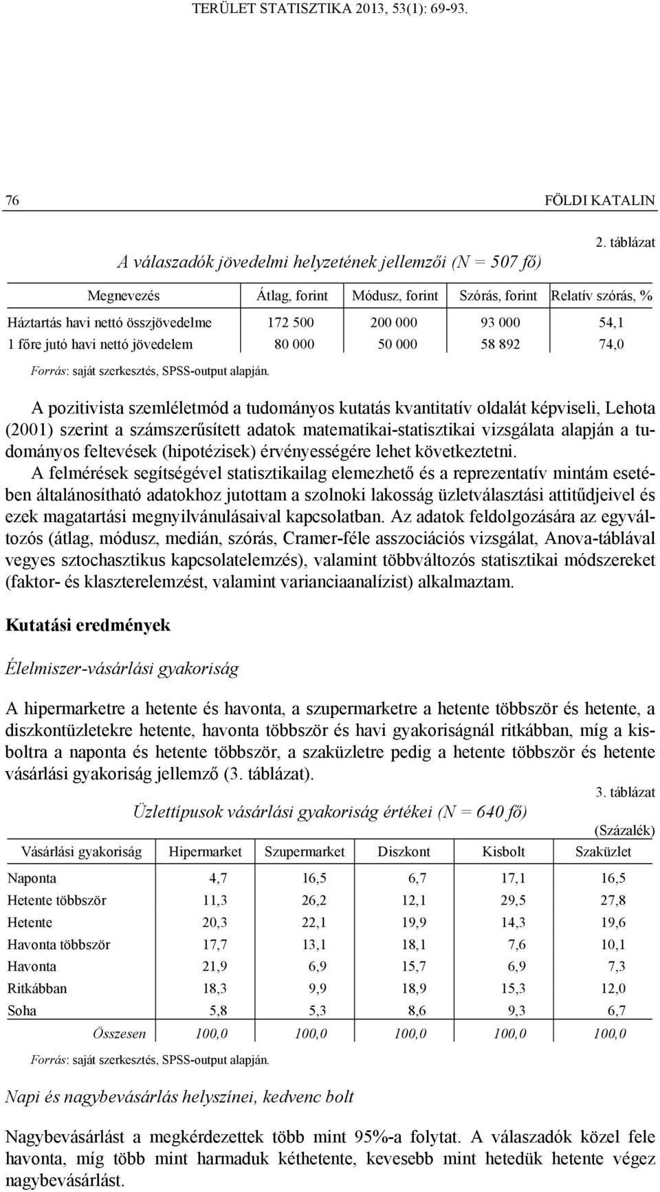 74,0 A pozitivista szemléletmód a tudományos kutatás kvantitatív oldalát képviseli, Lehota (2001) szerint a számszerűsített adatok matematikai-statisztikai vizsgálata alapján a tudományos feltevések