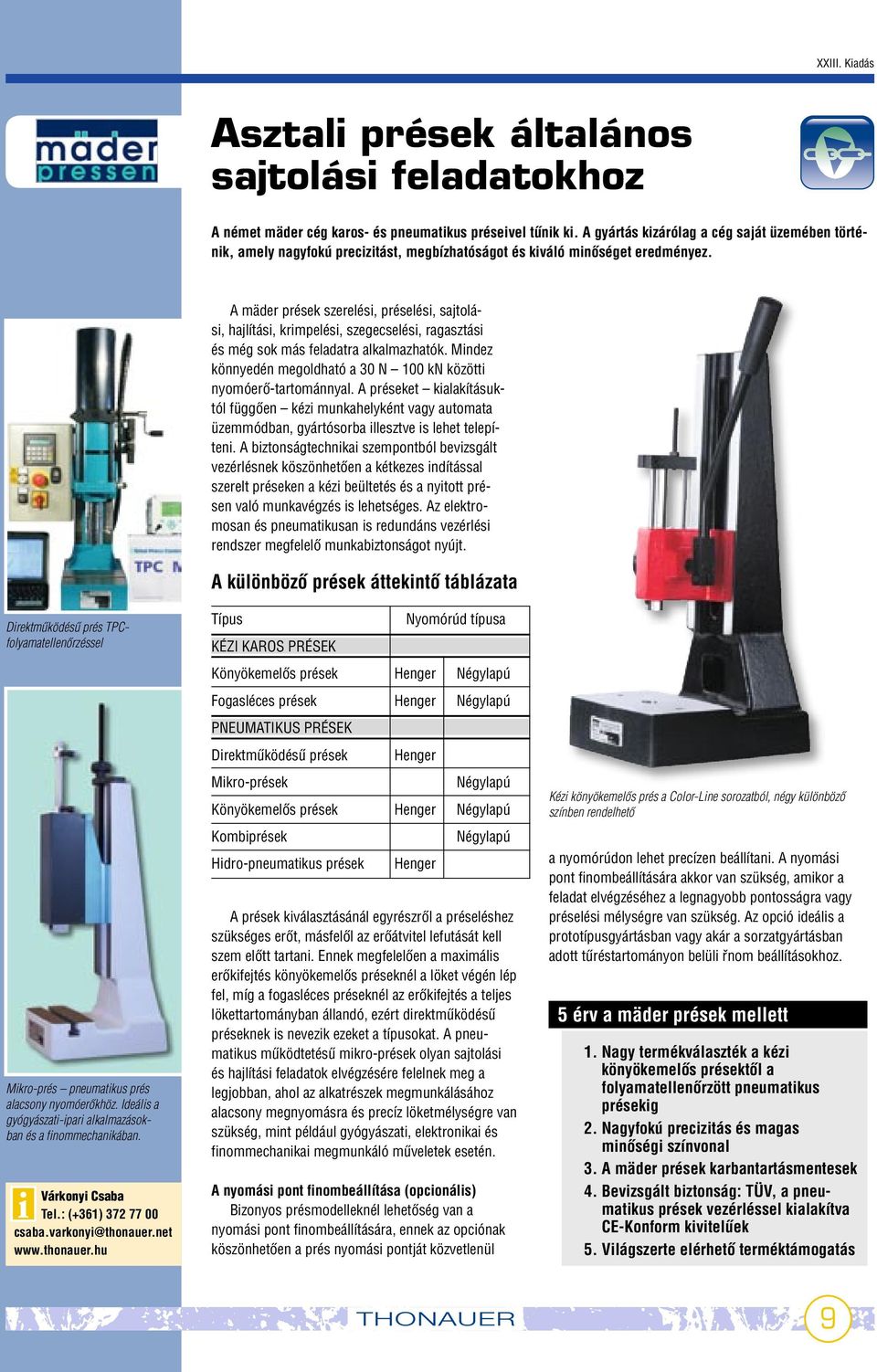 A mäder prések szerelési, préselési, sajtolási, hajlítási, krimpelési, szegecselési, ragasztási és még sok más feladatra alkalmazhatók.