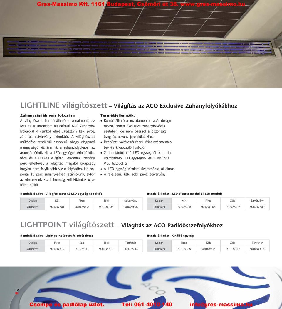 A világítószett mûködése rendkívül egyszerû: ahogy elegendô mennyiségû víz áramlik a zuhanyfolyókába, az áramkör érintkezik a LED egységek érintôfelületével és a LED-ek világítani kezdenek.