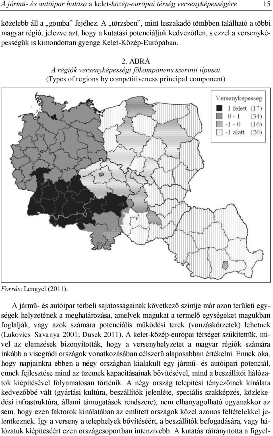 ÁBRA A régiók versenyképességi főkomponens szerinti típusai (Types of regions by competitiveness principal component) Forrás: Lengyel (2011).