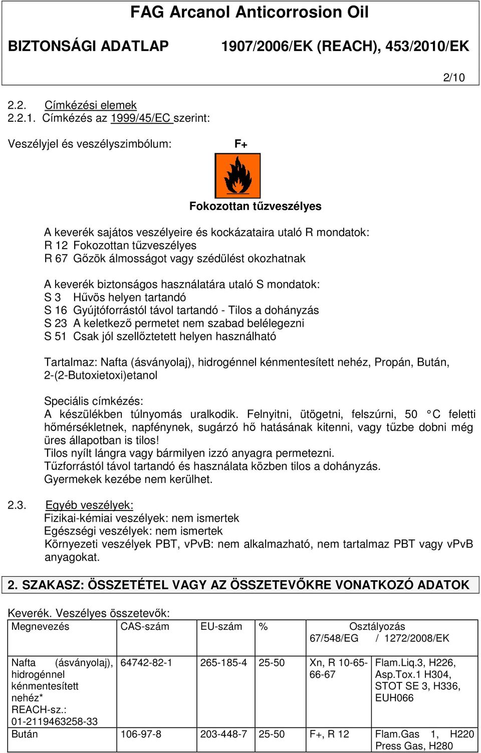 dohányzás S 23 A keletkező permetet nem szabad belélegezni S 51 Csak jól szellőztetett helyen használható Tartalmaz: Nafta (ásványolaj), hidrogénnel kénmentesített nehéz, Propán, Bután,