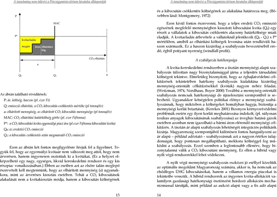 határköltsége miatt eladják. A kvótaeladás árbevétele a vállatoknál jelentkezik (Q 0 - Q 1 ) x P* mértékben, amiből az elhárítási költségek levonása után rendkívüli haszon származik.