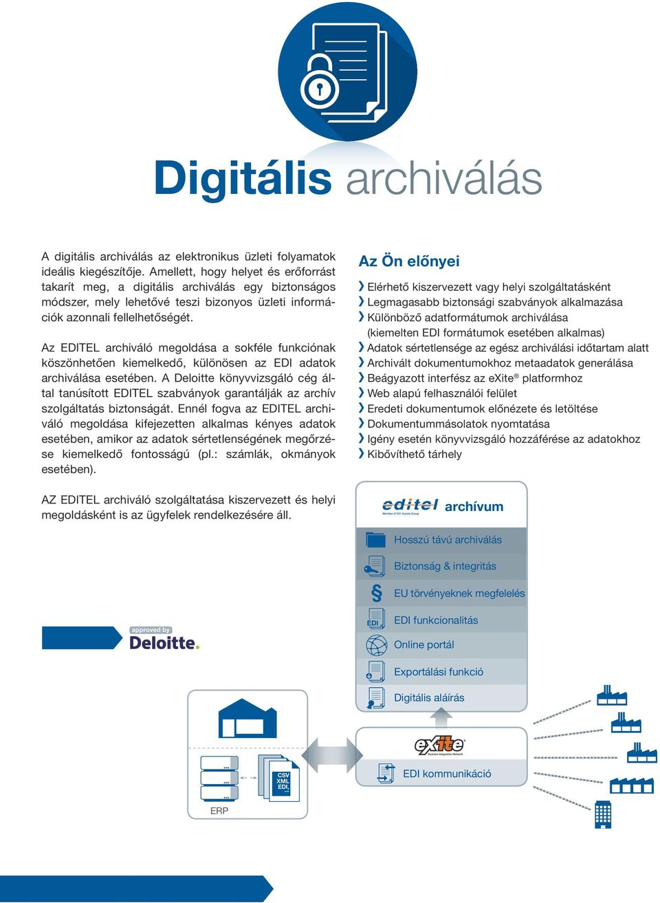 Az EDITEL archiváló megoldása a sokféle funkciónak köszönhetően kiemelkedő, különösen az EDI adatok archiválása esetében.