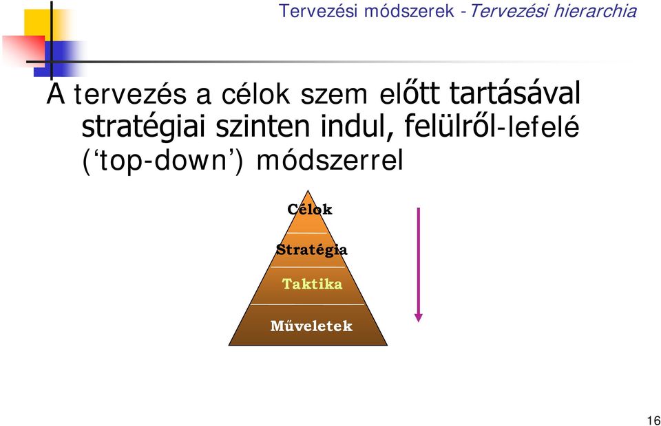 stratégiai szinten indul, felülről-lefelé (