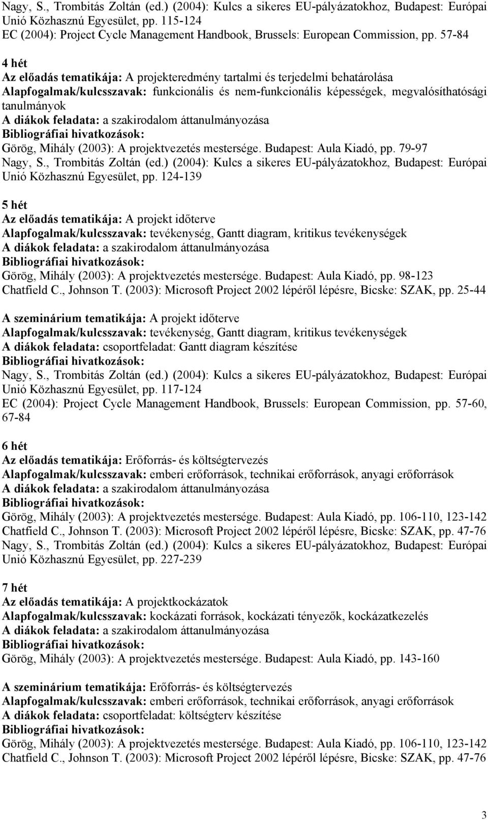 Mihály (2003): A projektvezetés mestersége. Budapest: Aula Kiadó, pp. 79-97 Unió Közhasznú Egyesület, pp.