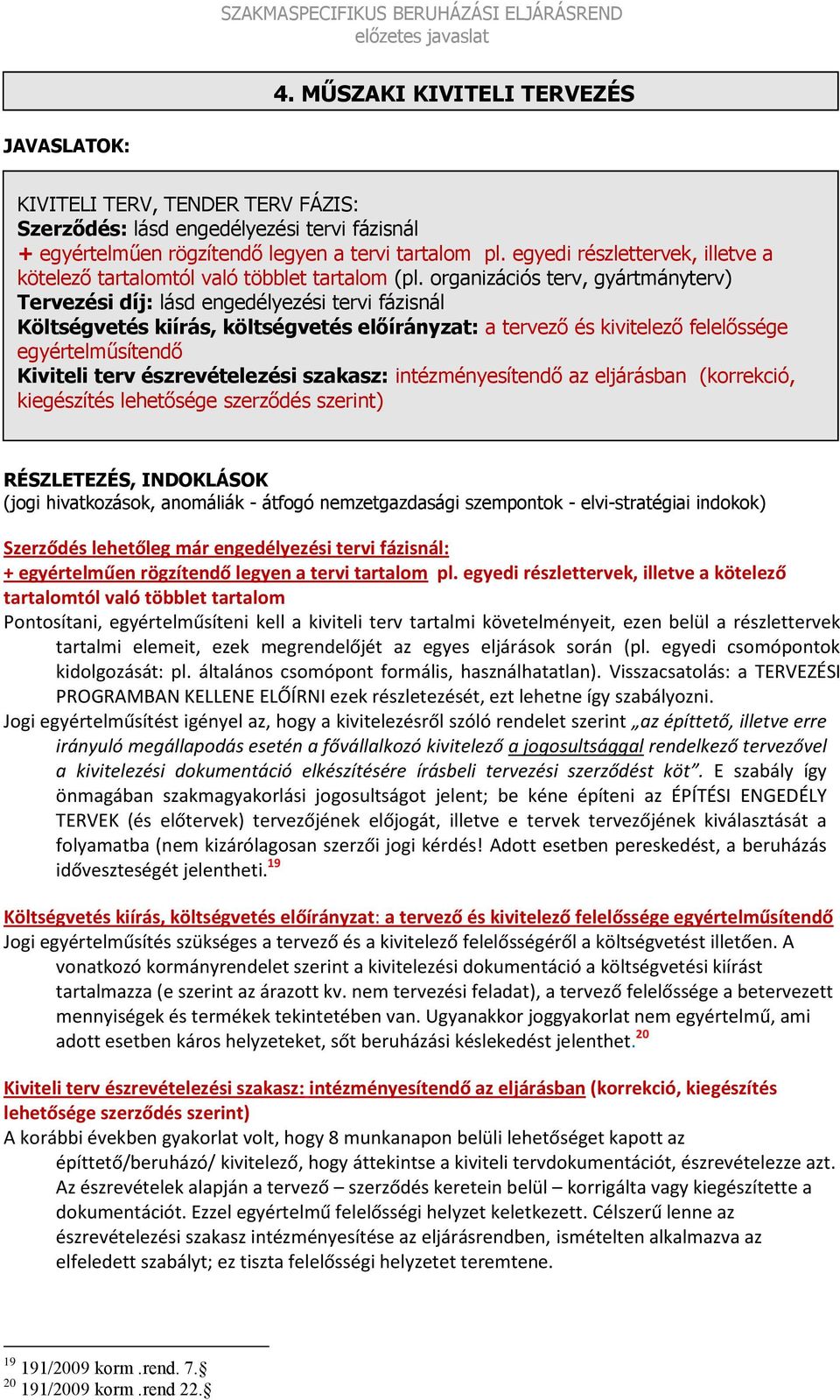 organizációs terv, gyártmányterv) Tervezési díj: lásd engedélyezési tervi fázisnál Költségvetés kiírás, költségvetés előírányzat: a tervező és kivitelező felelőssége egyértelműsítendő Kiviteli terv