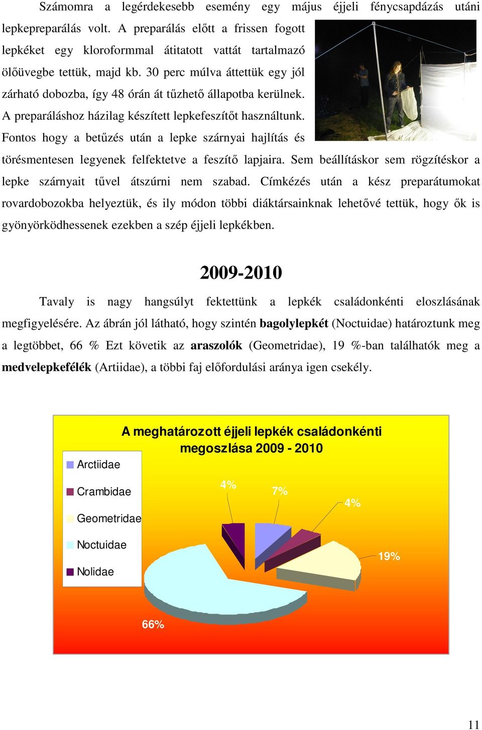 30 perc múlva áttettük egy jól zárható dobozba, így 48 órán át tőzhetı állapotba kerülnek. A preparáláshoz házilag készített lepkefeszítıt használtunk.