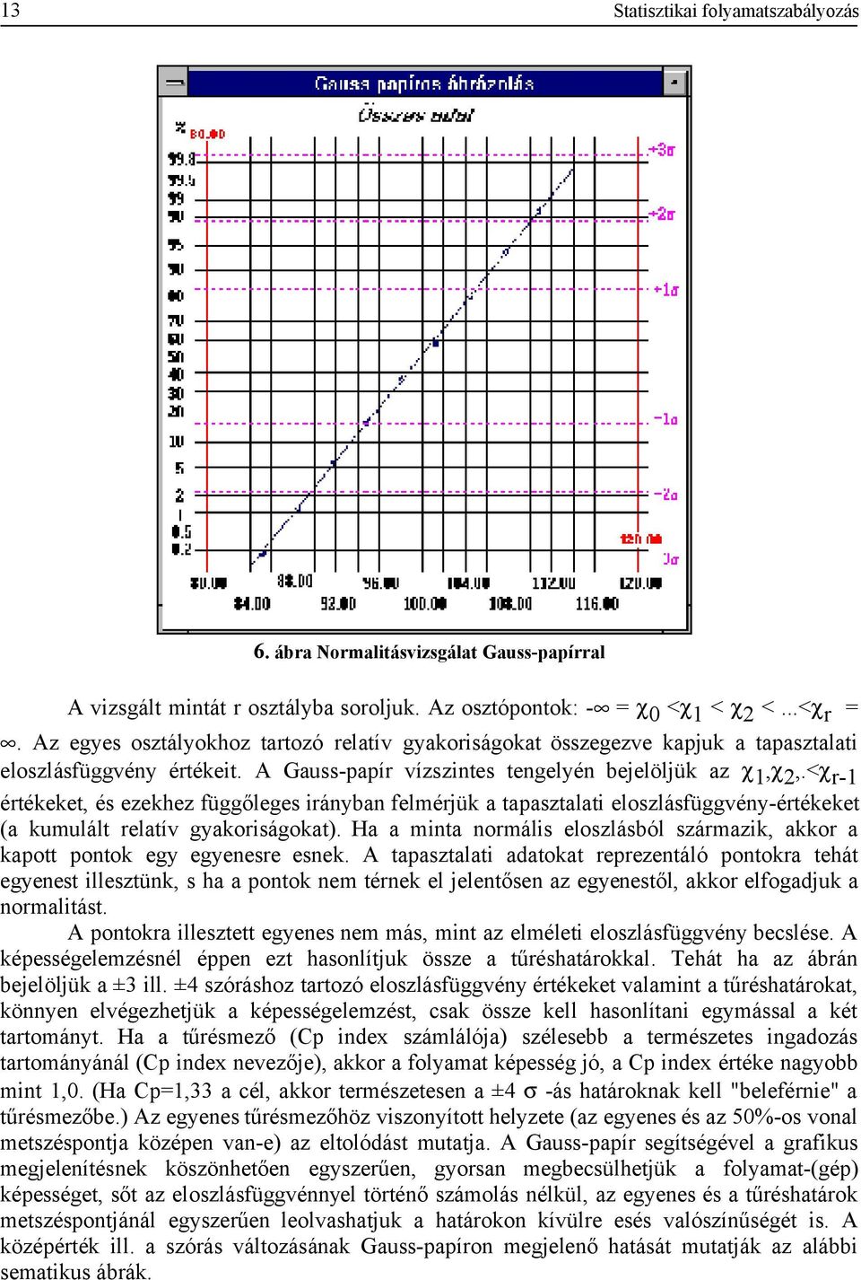 <χ r-1 értékeket, és ezekhez függőleges irányban felmérjük a tapasztalati eloszlásfüggvény-értékeket (a kumulált relatív gyakoriságokat).