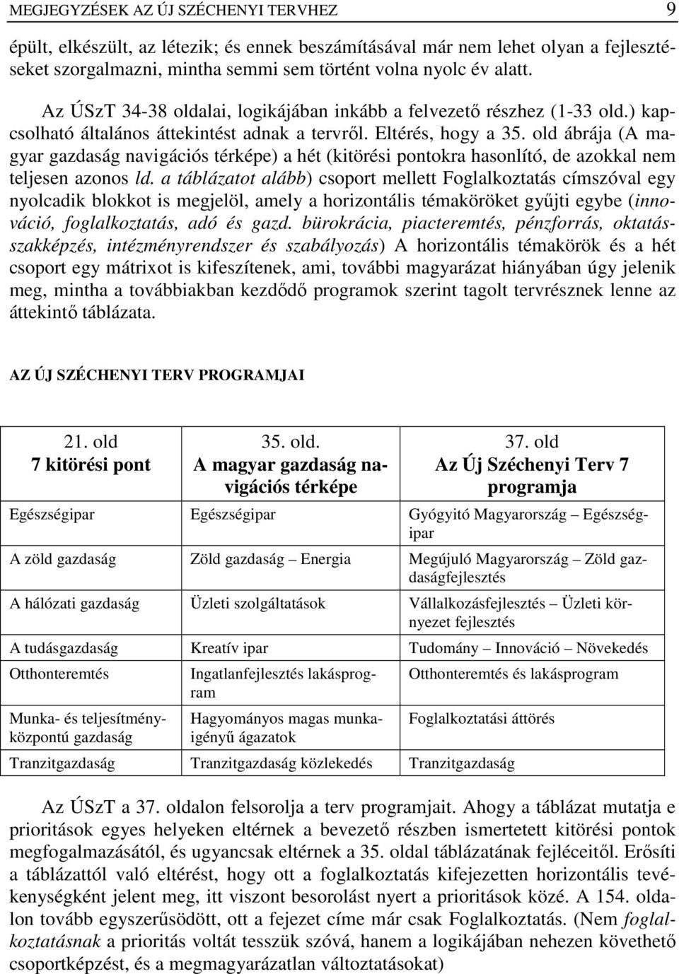 old ábrája (A magyar gazdaság navigációs térképe) a hét (kitörési pontokra hasonlító, de azokkal nem teljesen azonos ld.