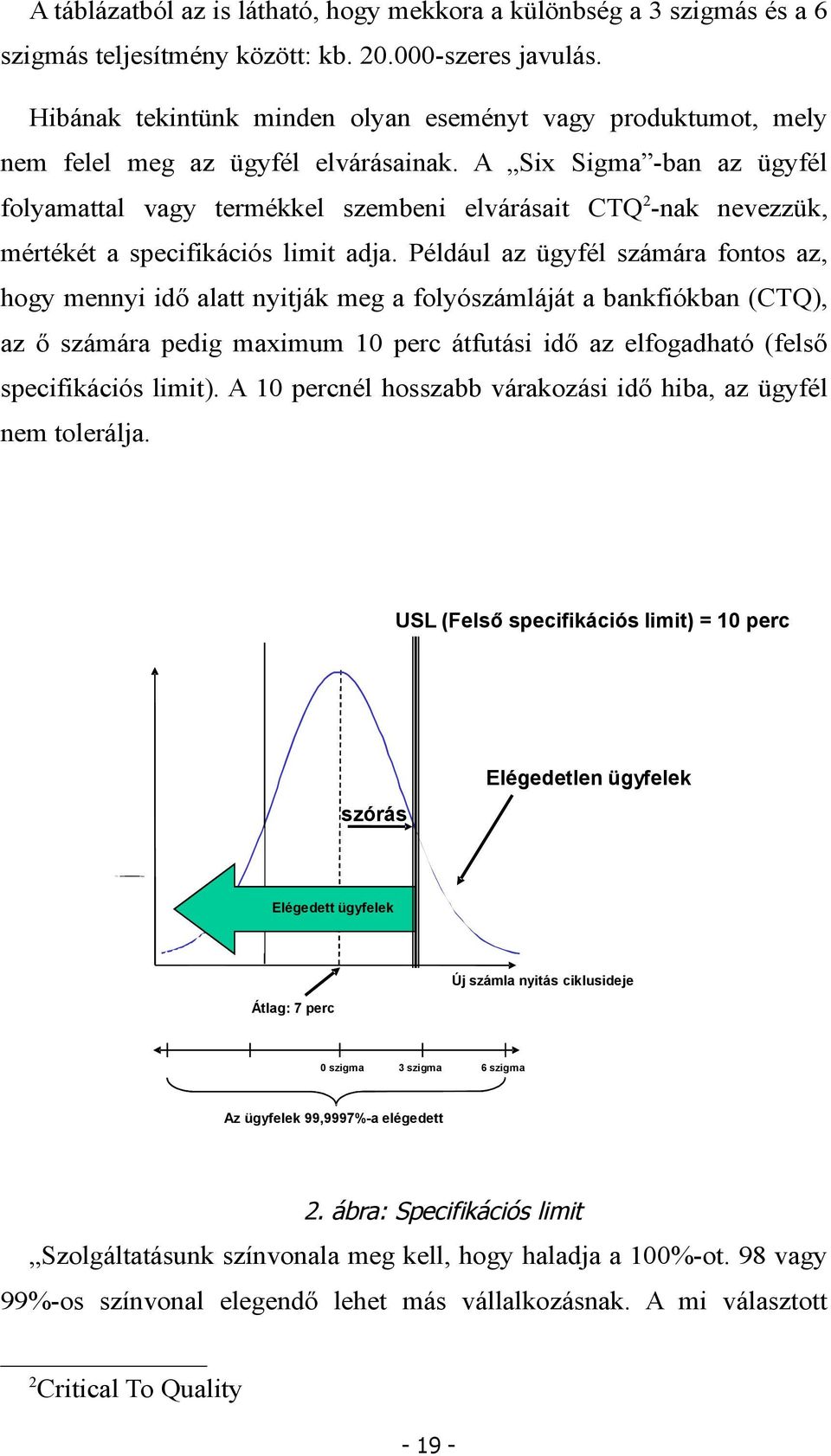 A Six Sigma -ban az ügyfél folyamattal vagy termékkel szembeni elvárásait CTQ 2 -nak nevezzük, mértékét a specifikációs limit adja.